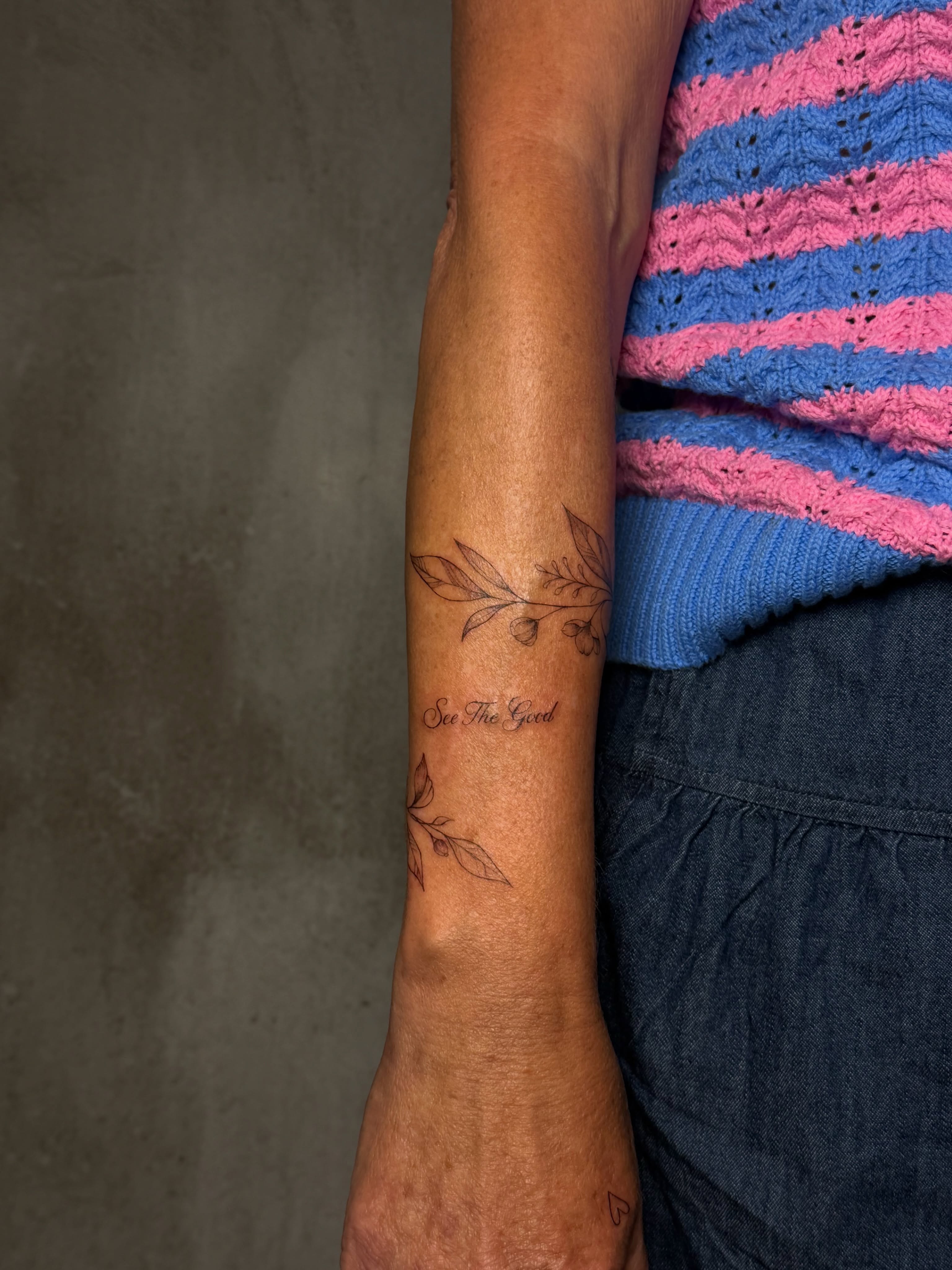 Branch with leaves fine line tattoo on the forearm by 𝙸𝚗𝚔𝚊𝚗𝚍𝚕𝚒𝚕𝚢𝚜 🤎💉🐻🌸