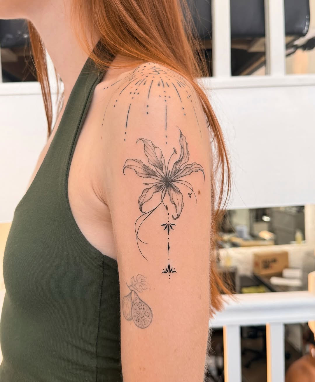 Tattoo by @aholladaytattoo — dotwork, black_and_grey