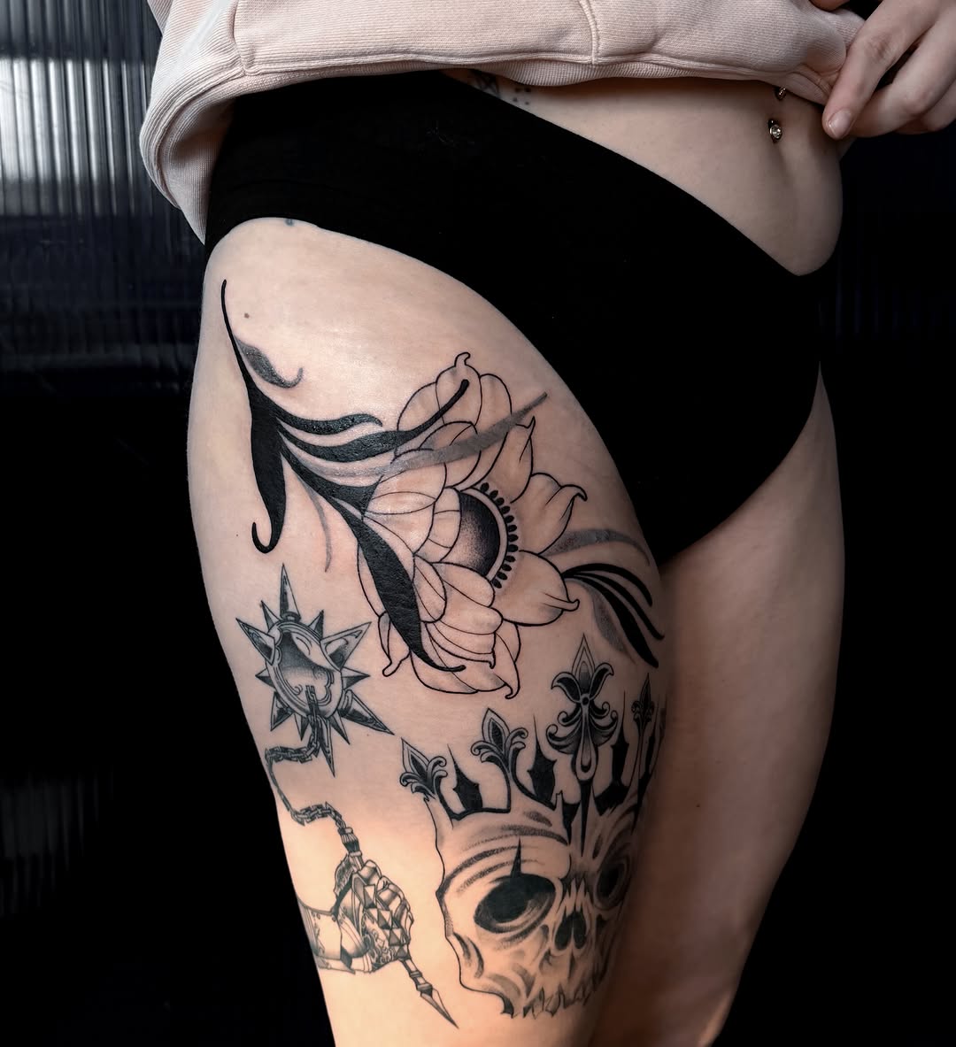 Tattoo by @derracula — black_and_grey