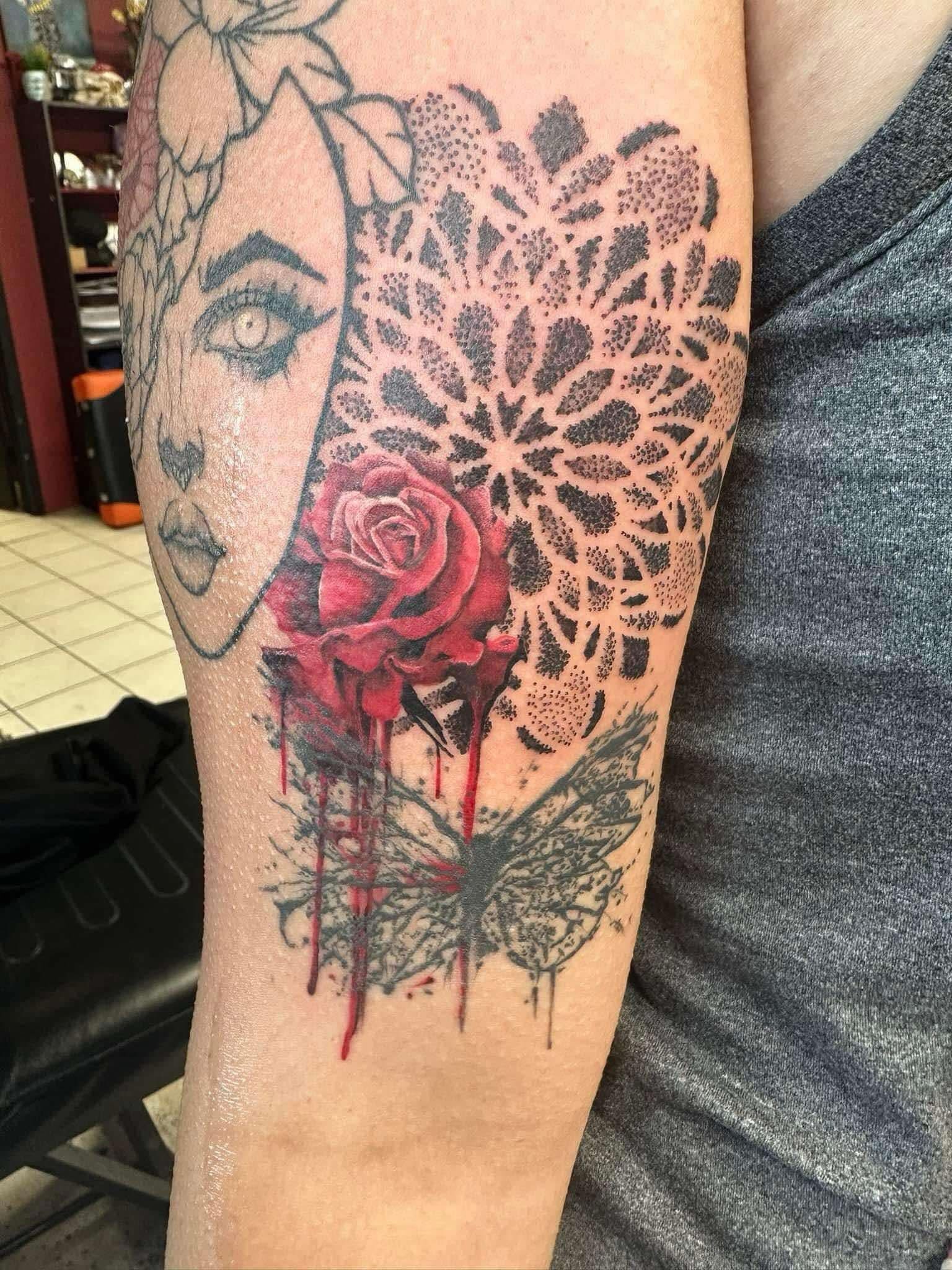 Tattoo by @halz327tattoos — dotwork, realism