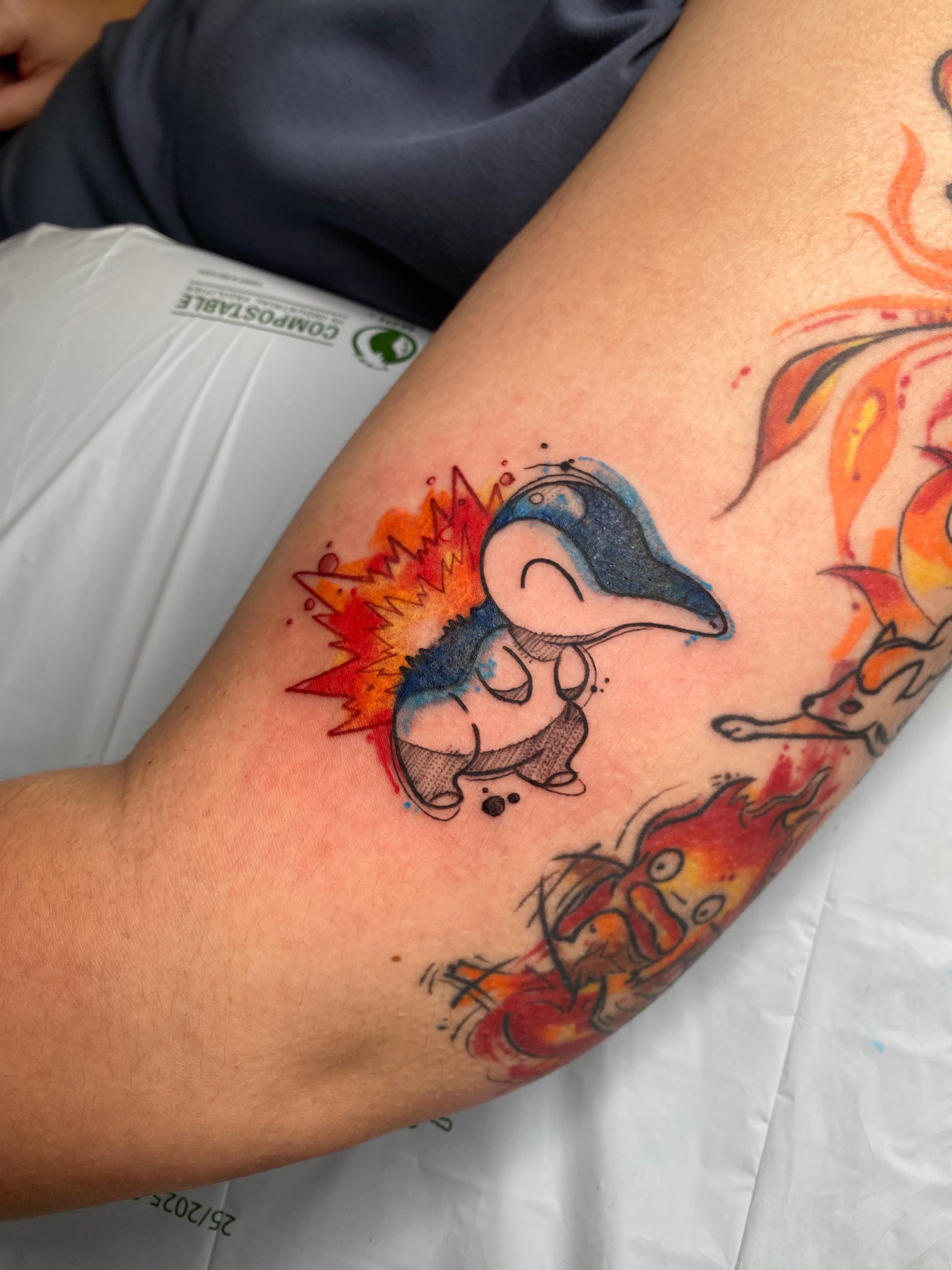 Cartoon characters watercolor tattoo on the forearm by @kaitlin.tattoos, Richmond, Virginia