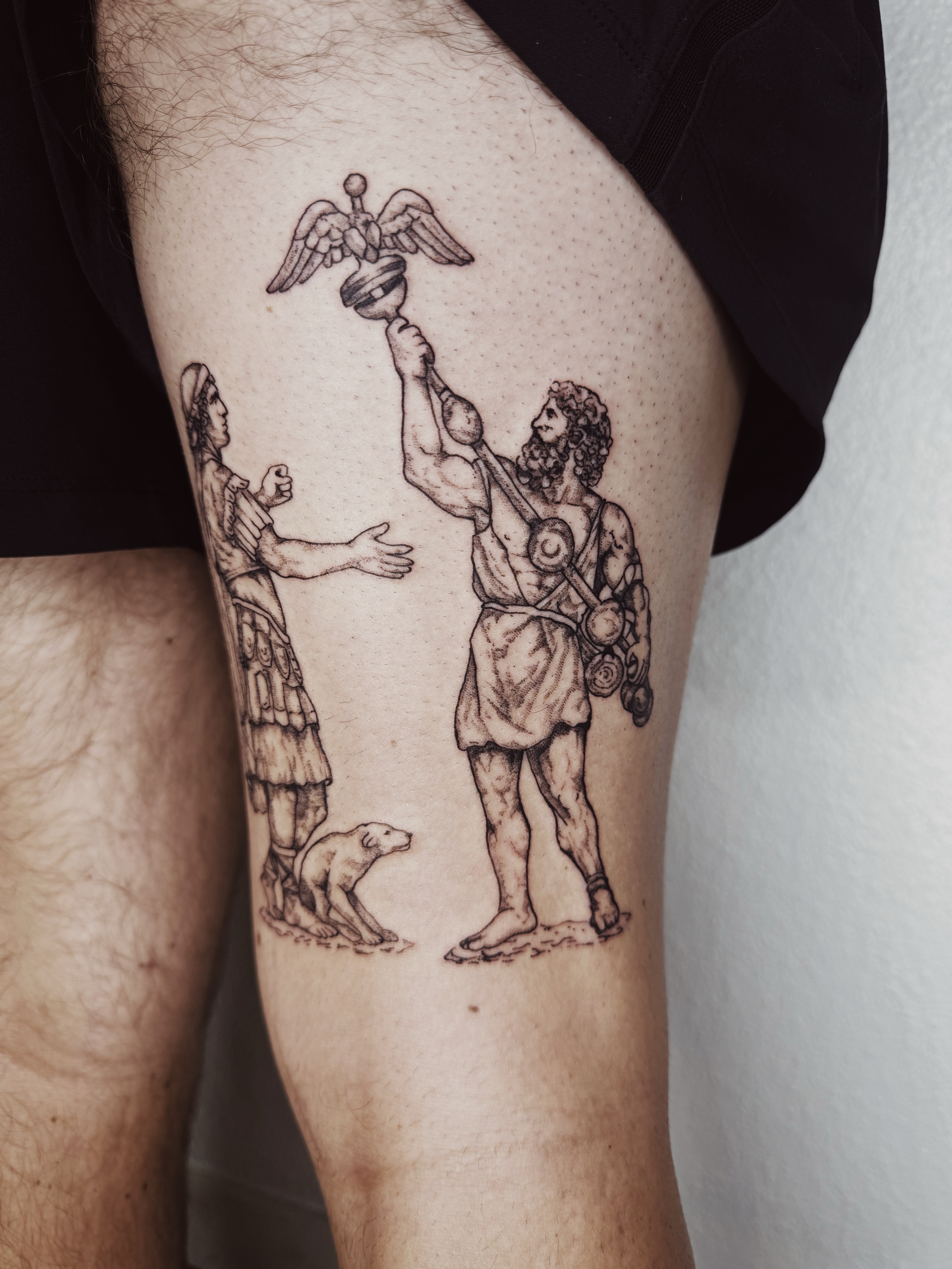 Athletic man with trophy black and grey tattoo on the thigh by πΉπ°π½πππ΄π½ πΆπ»π΄π½π½, North Logan, Utah