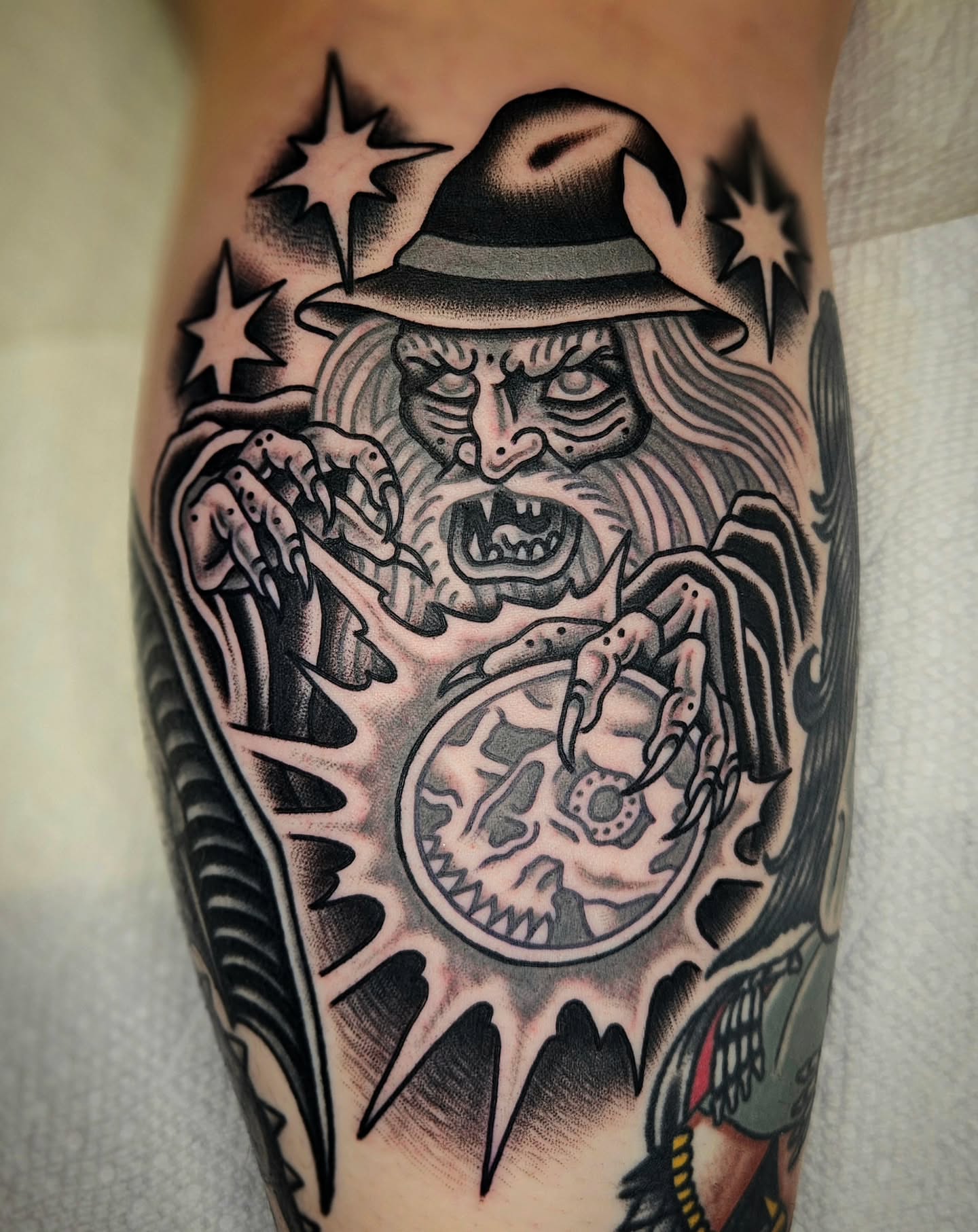 Wizard American traditional tattoo on the forearm by Mike Graske, Minneapolis, Minnesota