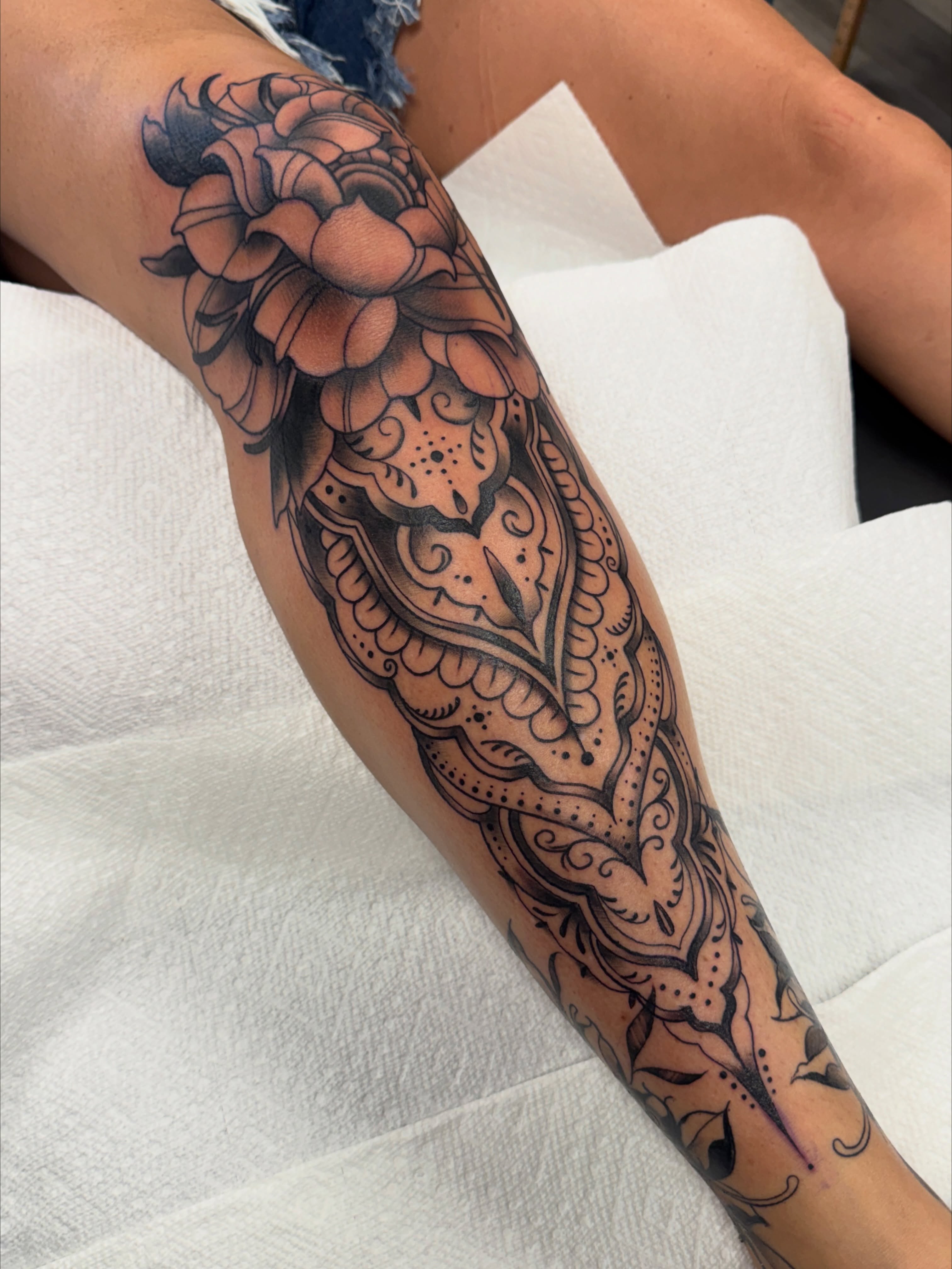 Tattoo by @41tat2angel — black_and_grey, ornamental