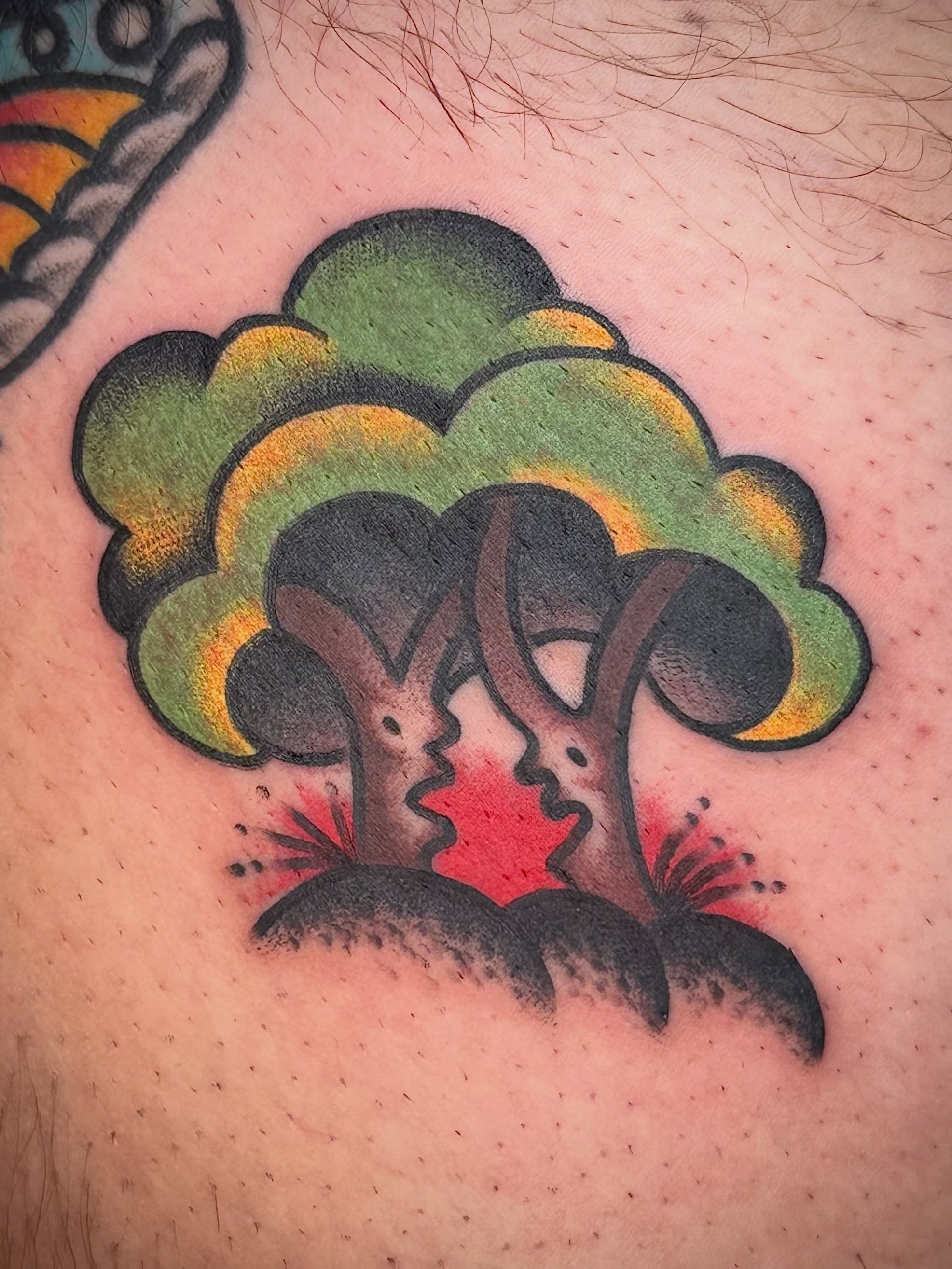 Abstract tree American traditional tattoo on the chest by Maximilian Harrison