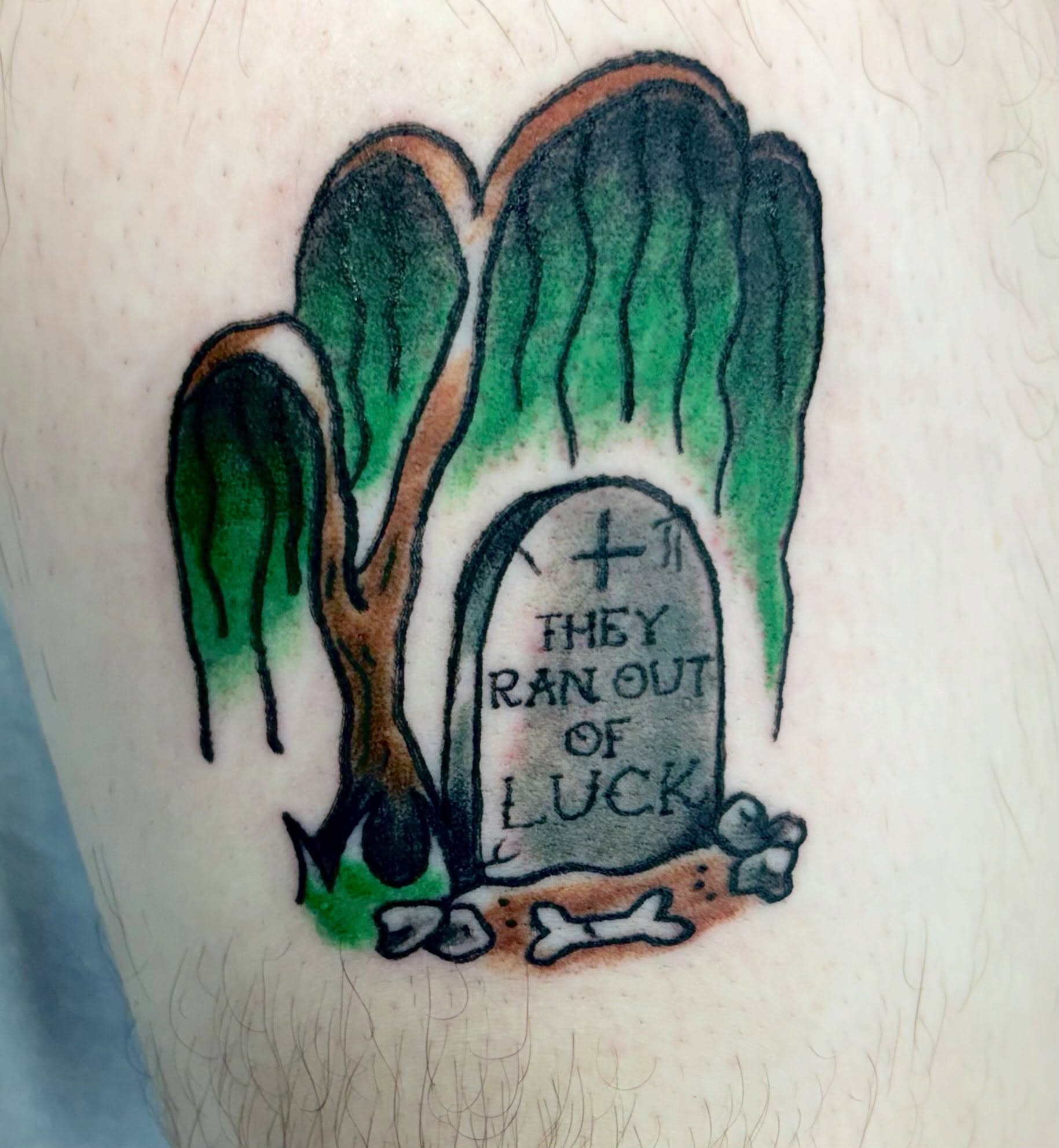 Graveyard scene watercolor tattoo on the thigh by ✮ ✄ star ✮ ✄