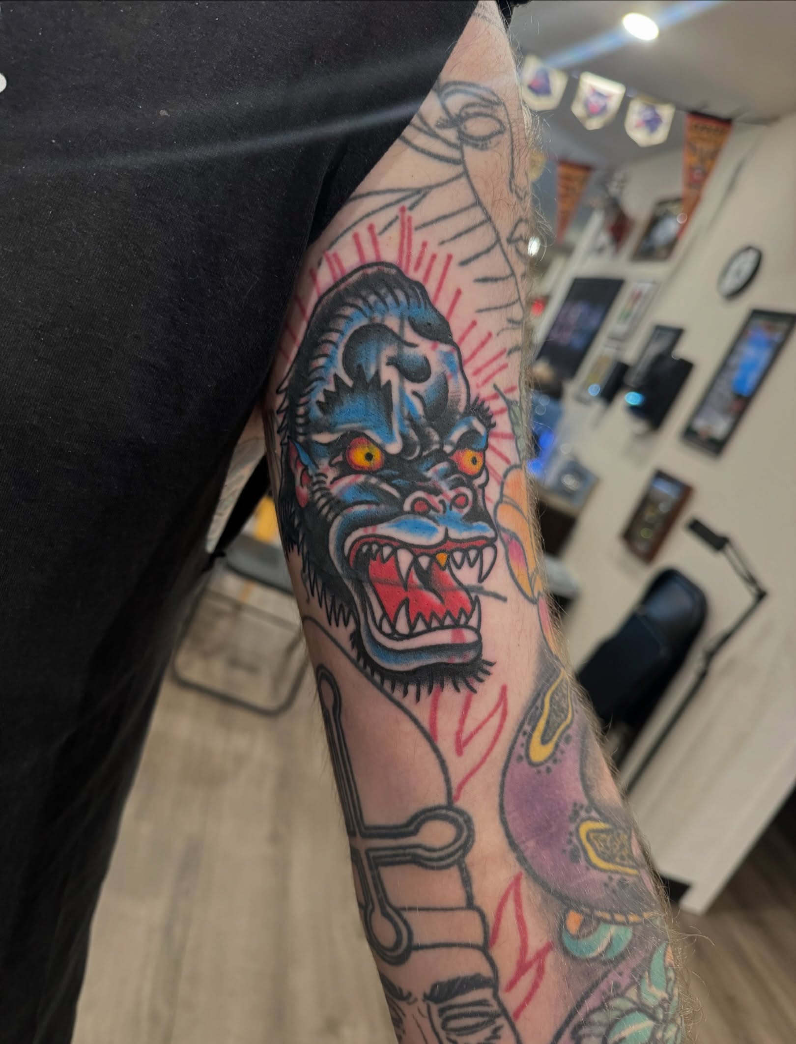 Monster American traditional tattoo on the forearm by Minneapolis