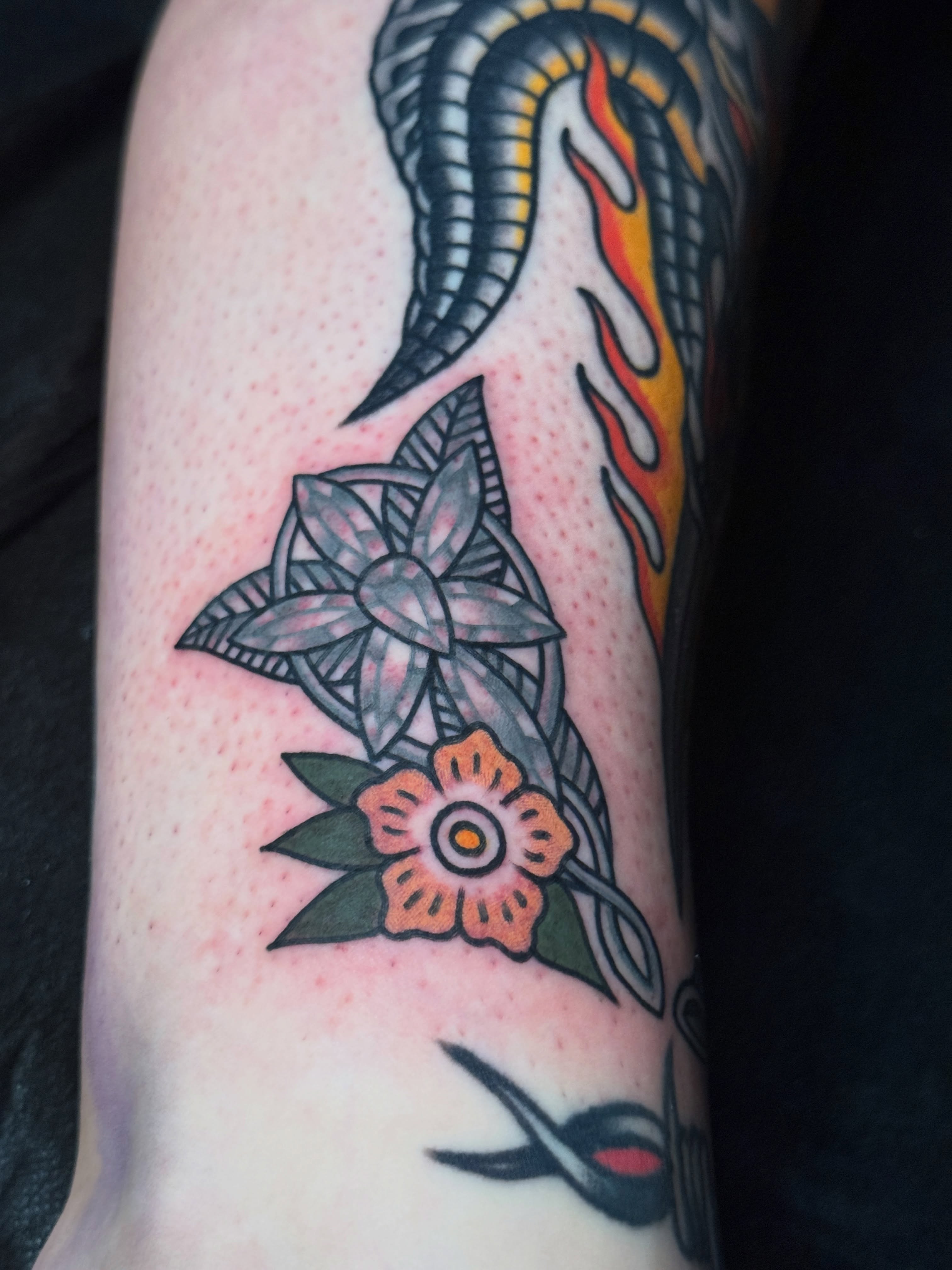 Tattoo by @dirtbagxchaz — american_traditional, geometric