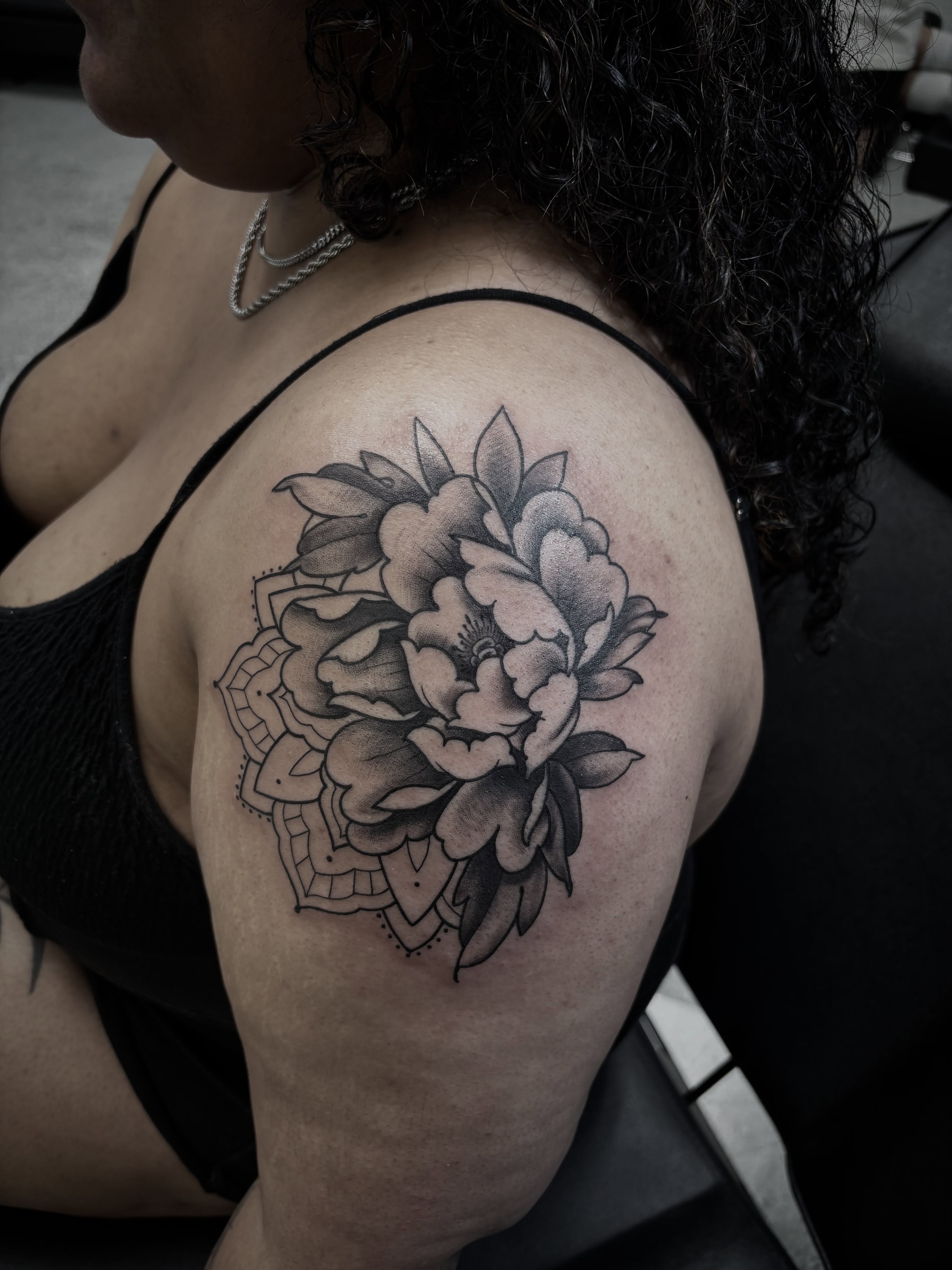 Tattoo by @hannah_thehammer_tattoos — dotwork, black_and_grey