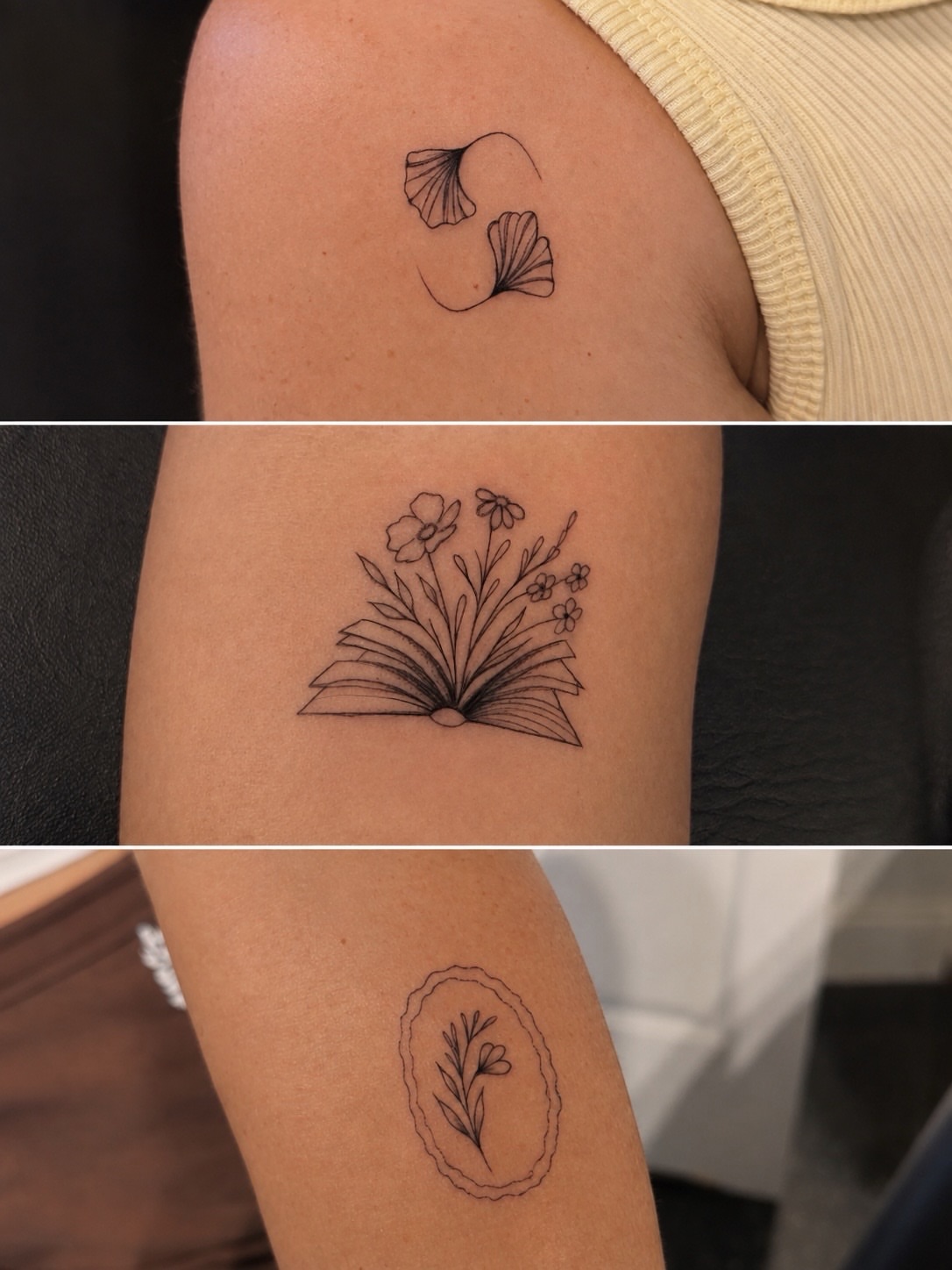 Floral arrangement fine line tattoo on the forearm by Emily Velletta, Huntersville, North Carolina