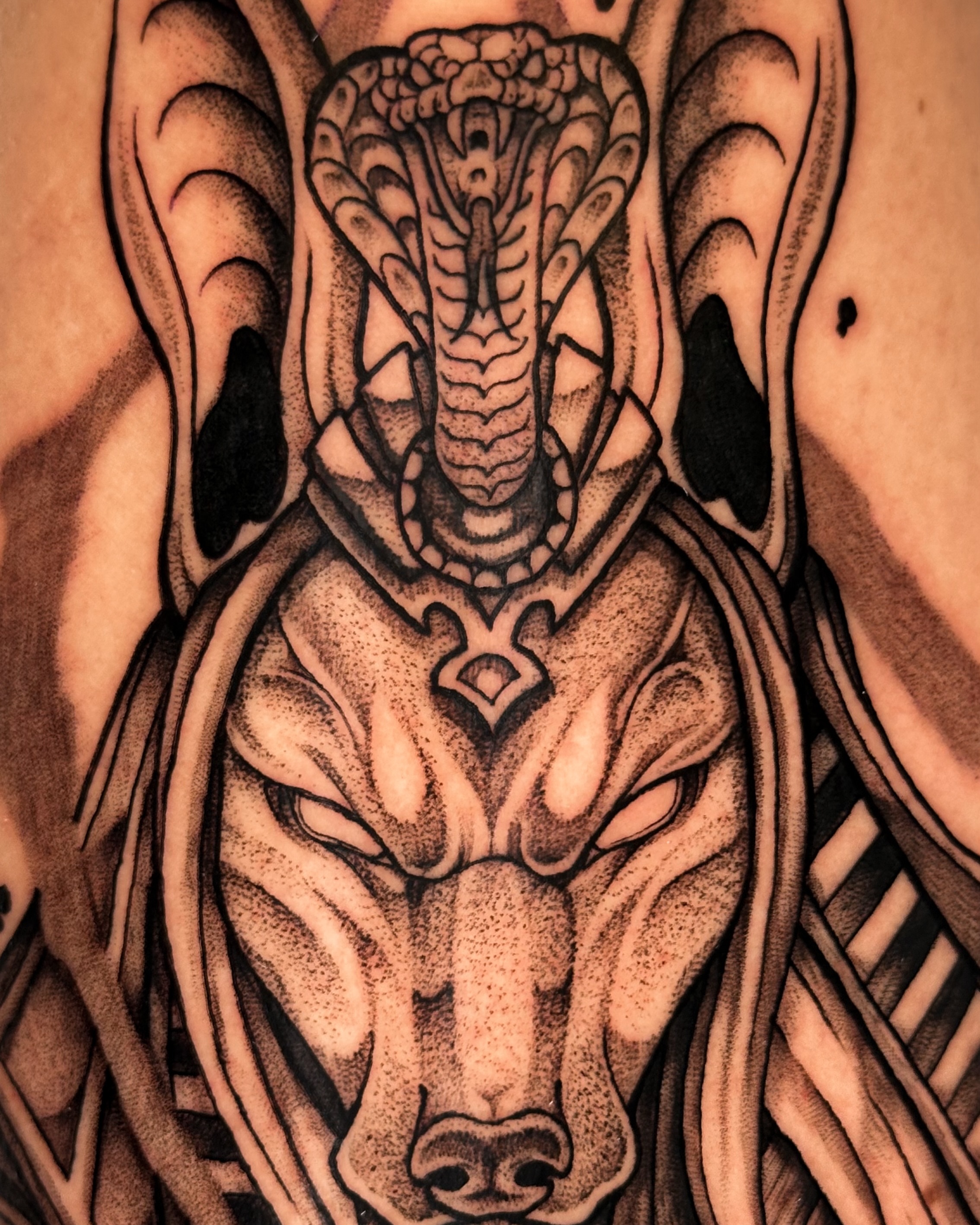 Predator black and grey tattoo on the chest by Taylin Johnson- Illustrative Blackwork, Columbus, Ohio