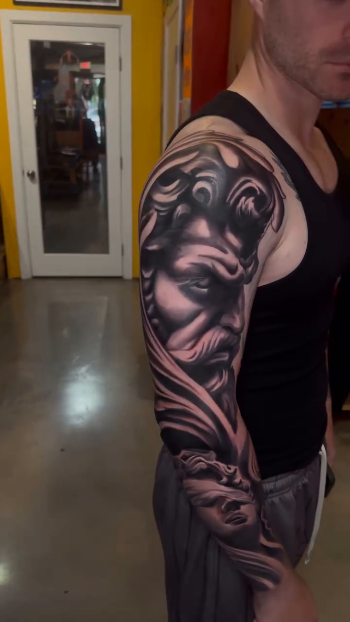 Classical figures and drapery realism tattoo by Danny Aceves ✨ San Diego tattoo artist