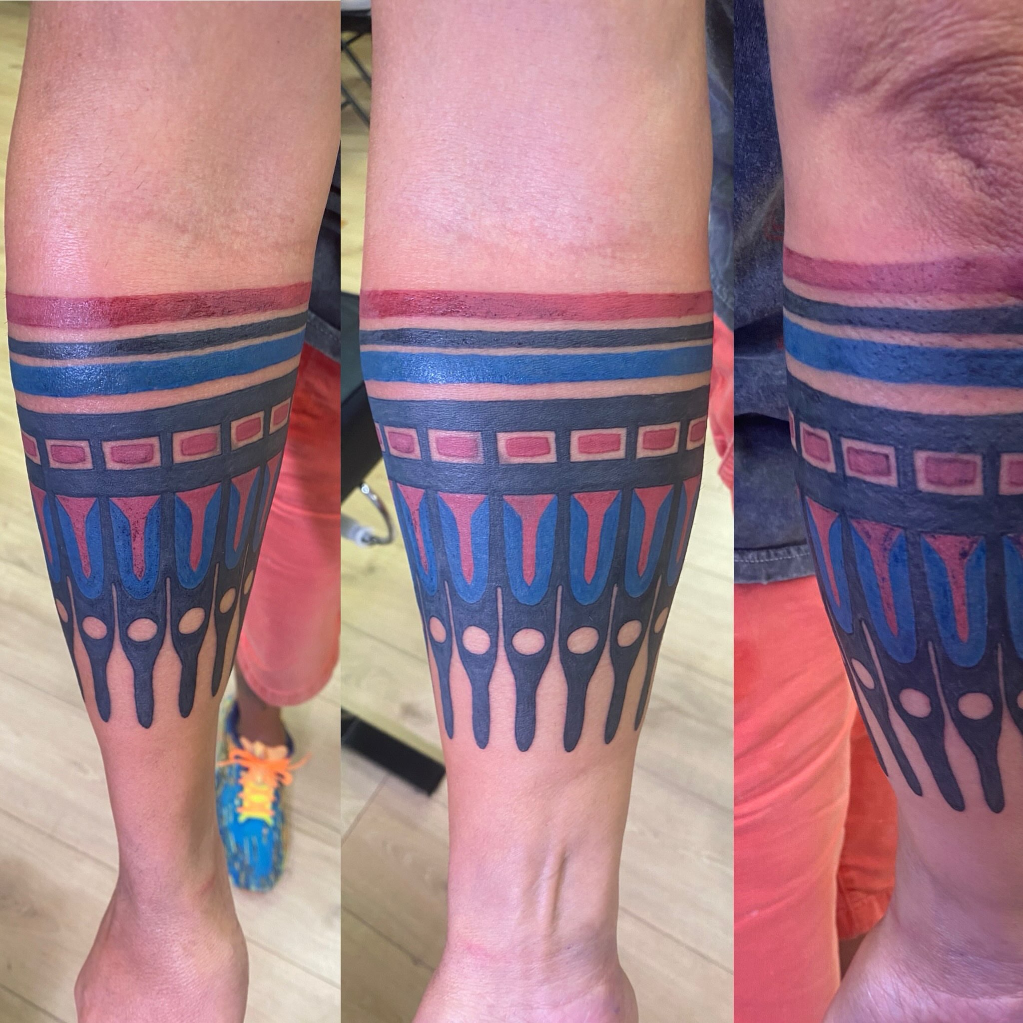 Geometric pattern geometric tattoo on the calf by Katie Leeper