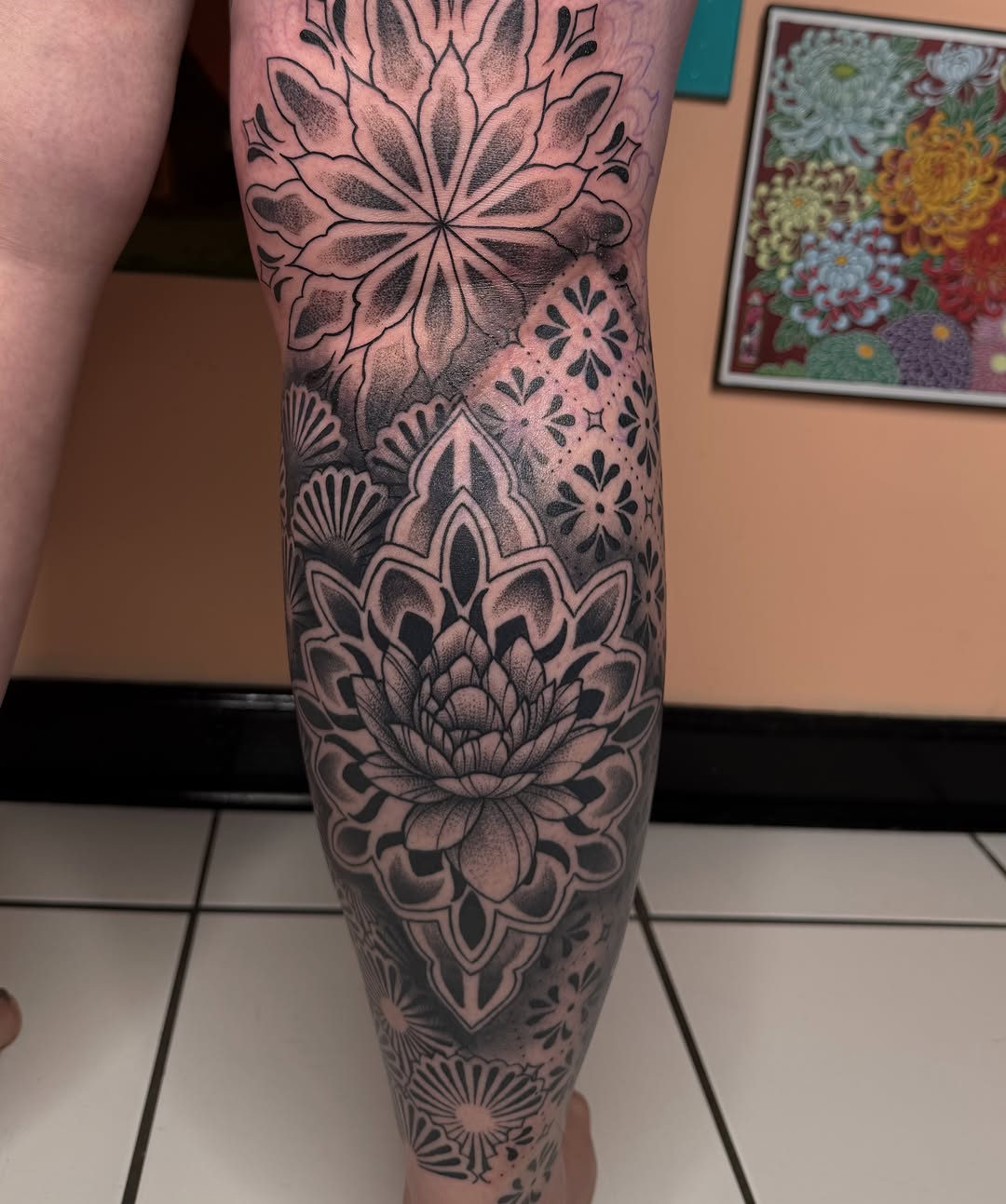 Tattoo by @crystal_rose_art_ — black_and_grey, dotwork