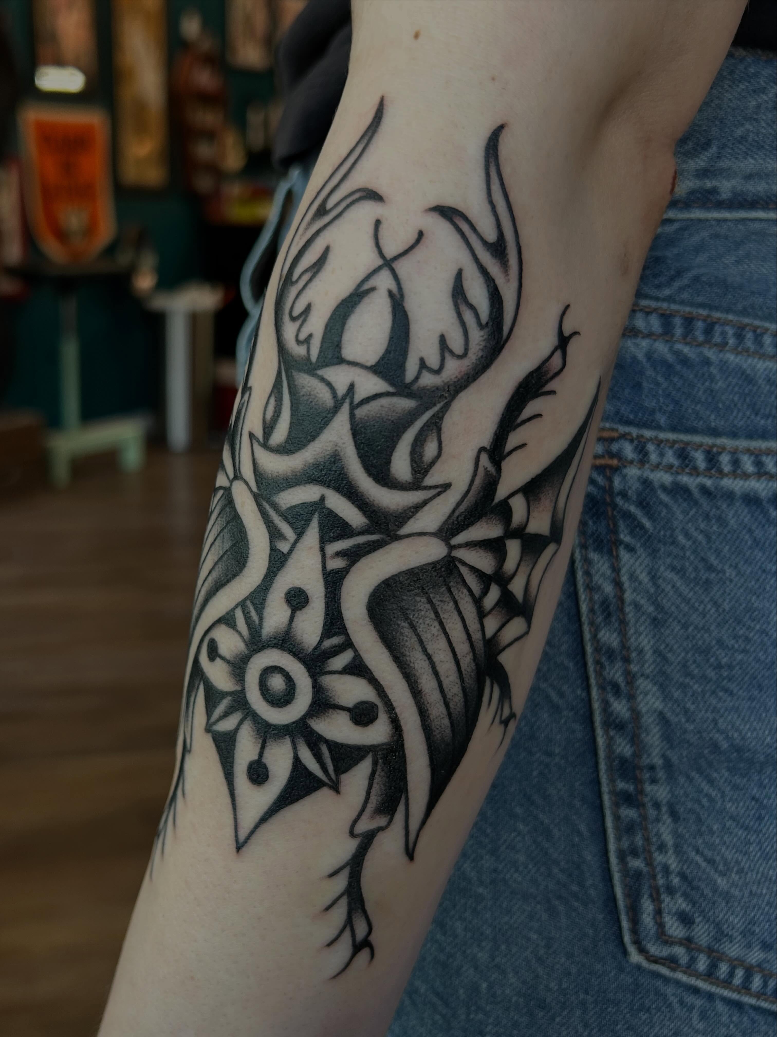 Tattoo by @morganmtattoo — black_and_grey, geometric