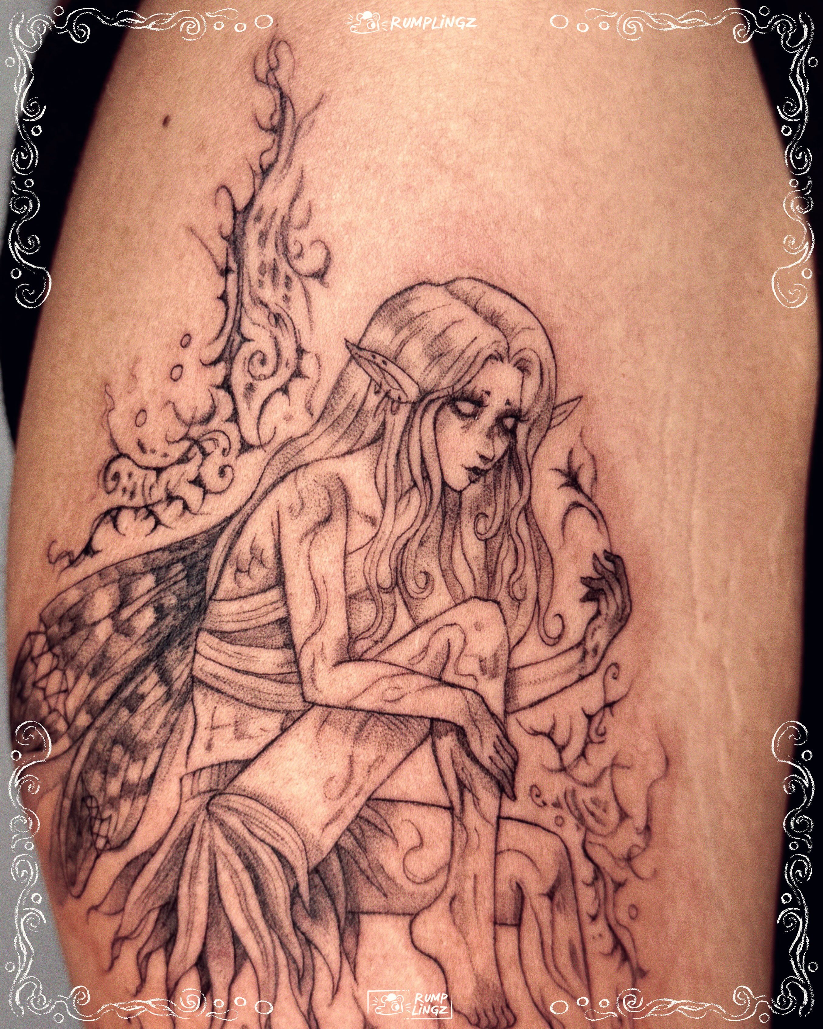 Elf realism tattoo on the thigh by 💗Rin tattoos💗