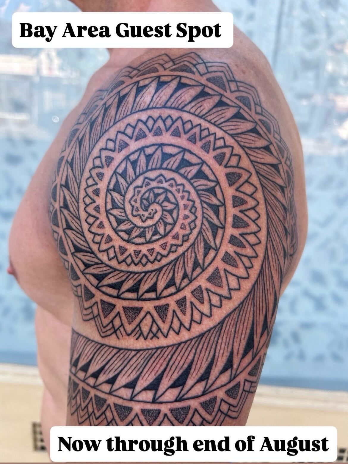 Mandala geometric tattoo on the shoulder by Ravi Chandra, Mount Shasta, California