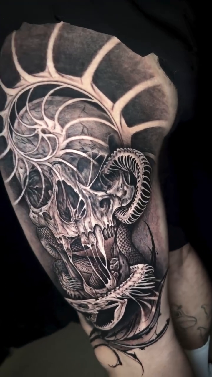 Tattoo by @shanesmith_ink — dark_realism, black_and_grey