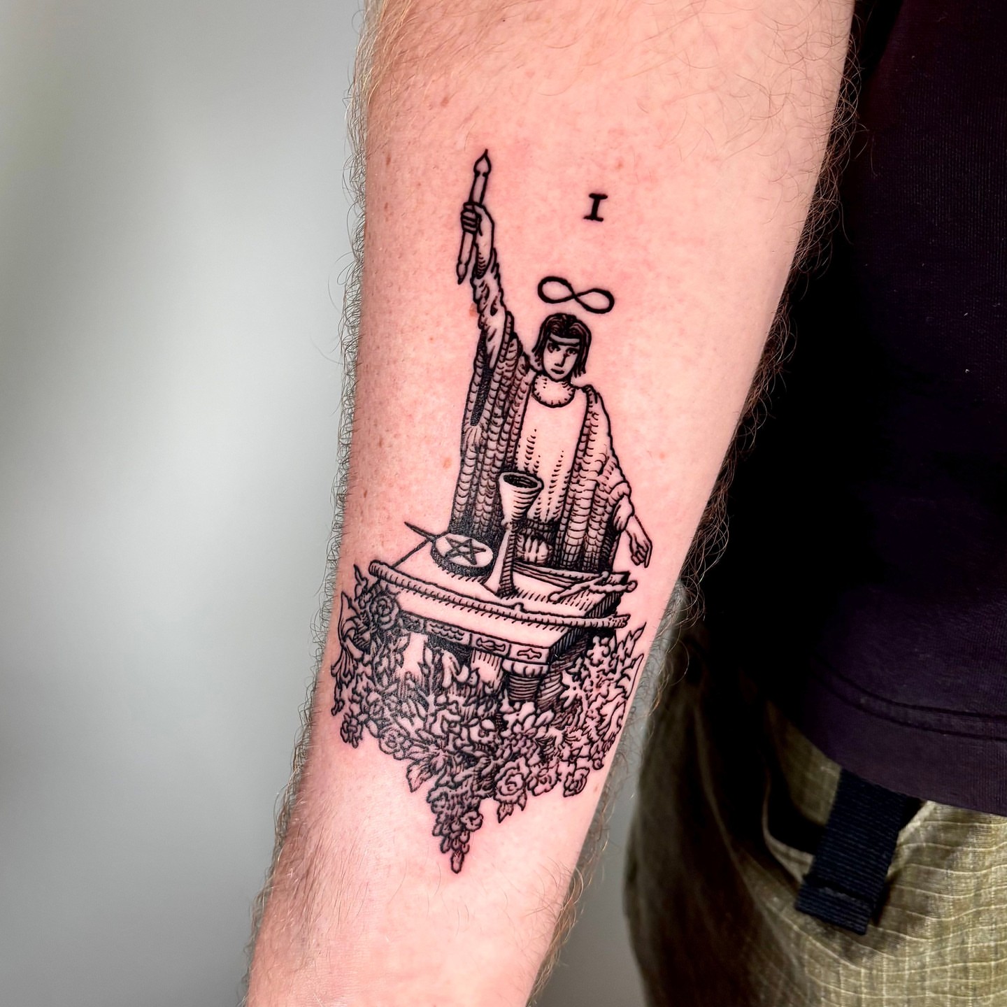 Altar scene black and grey tattoo on the forearm by ๐๐๐ ๐๐๐๐๐๐๐๐๐๐๐