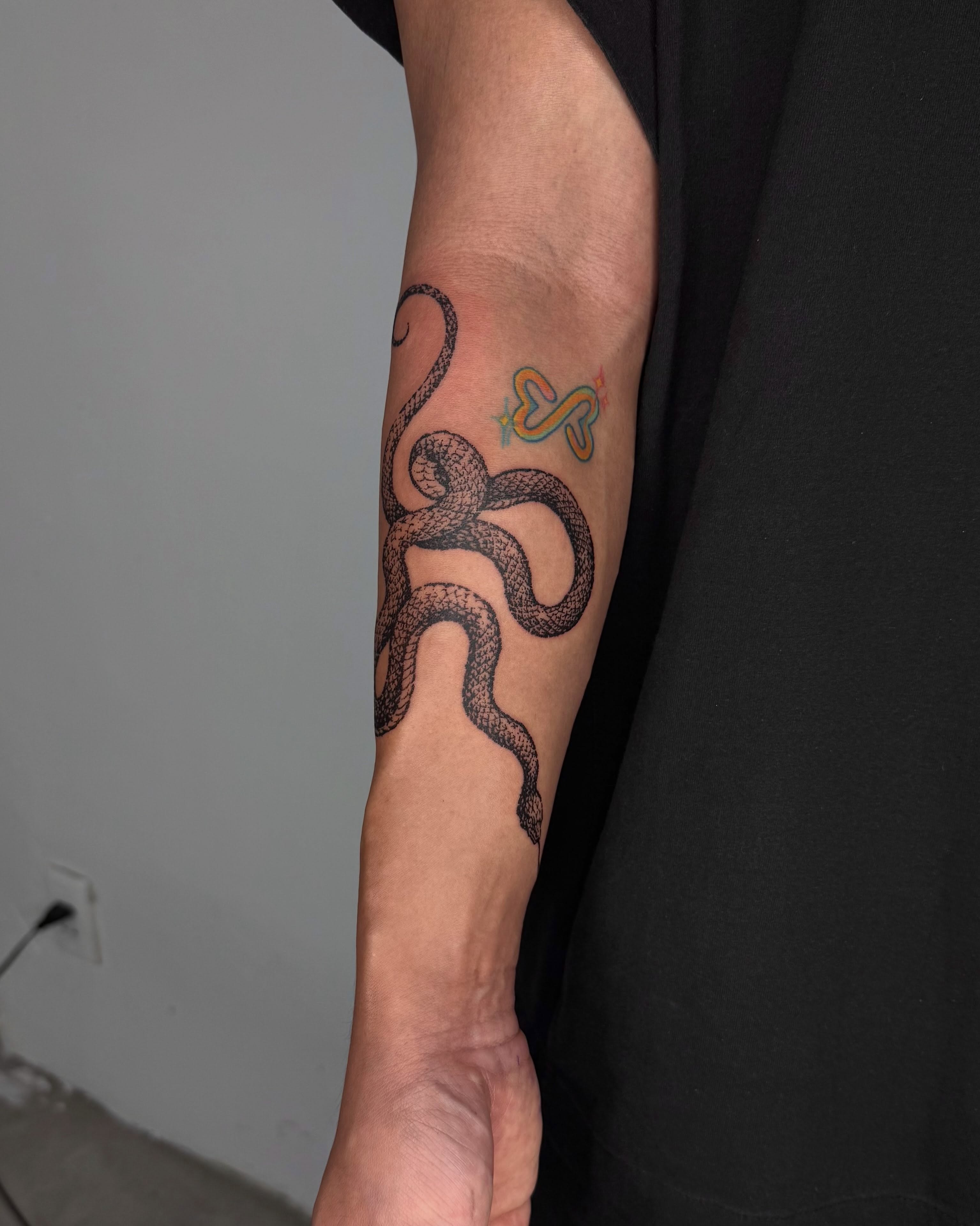 Snake dotwork tattoo on the forearm by Anh Đan