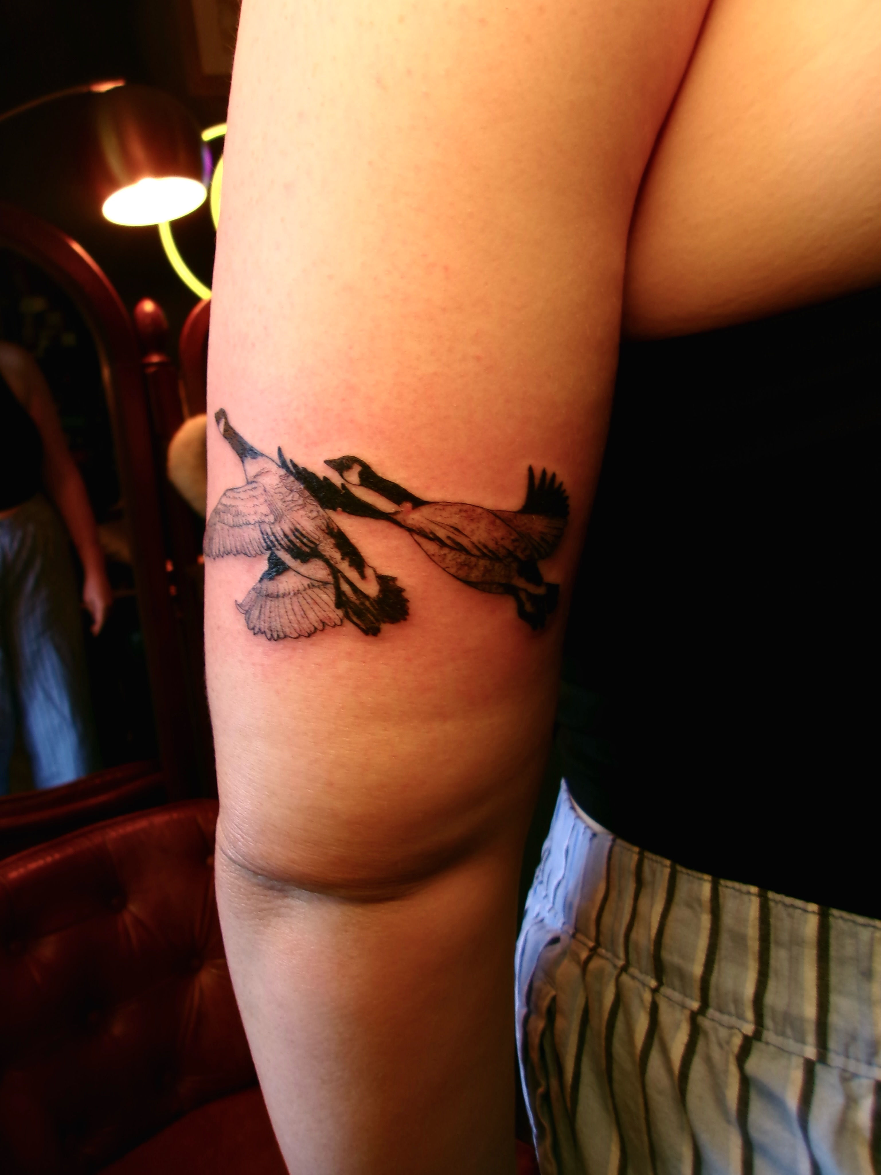 Geese black and grey tattoo on the forearm by Zo ☆ Moon Snail