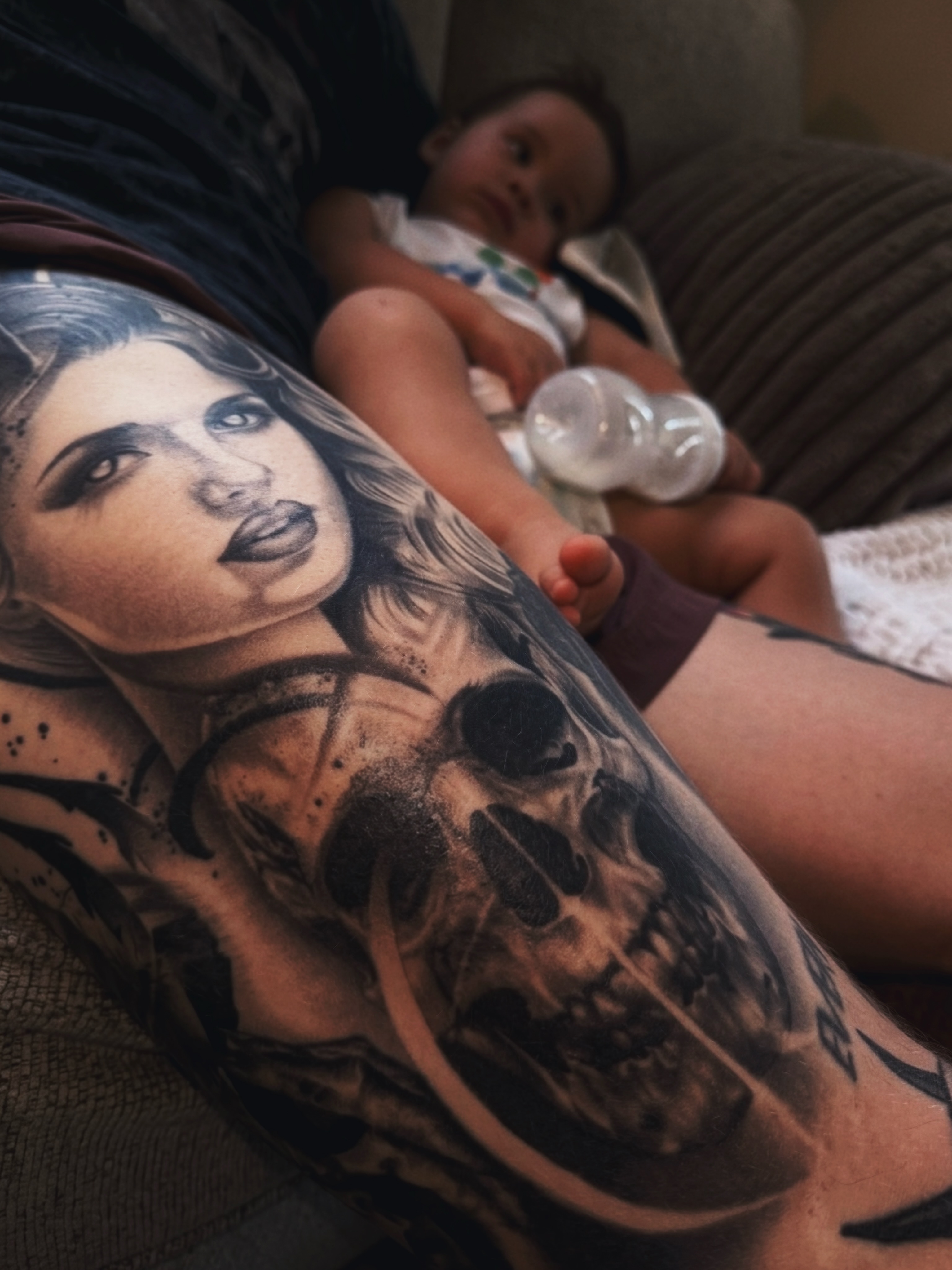 Woman with skull realism tattoo on the forearm by Becky Lee Cameron