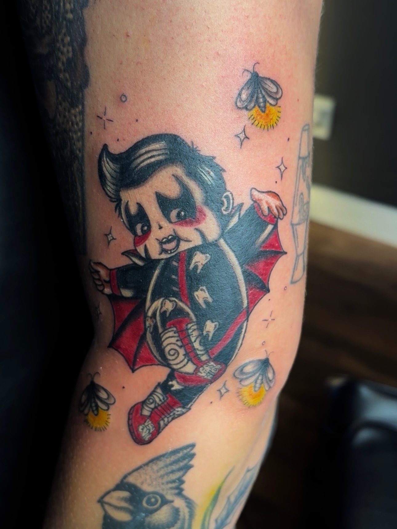 Vampire character American traditional tattoo on the forearm by 𝔾𝔥𝓸ş𝔱