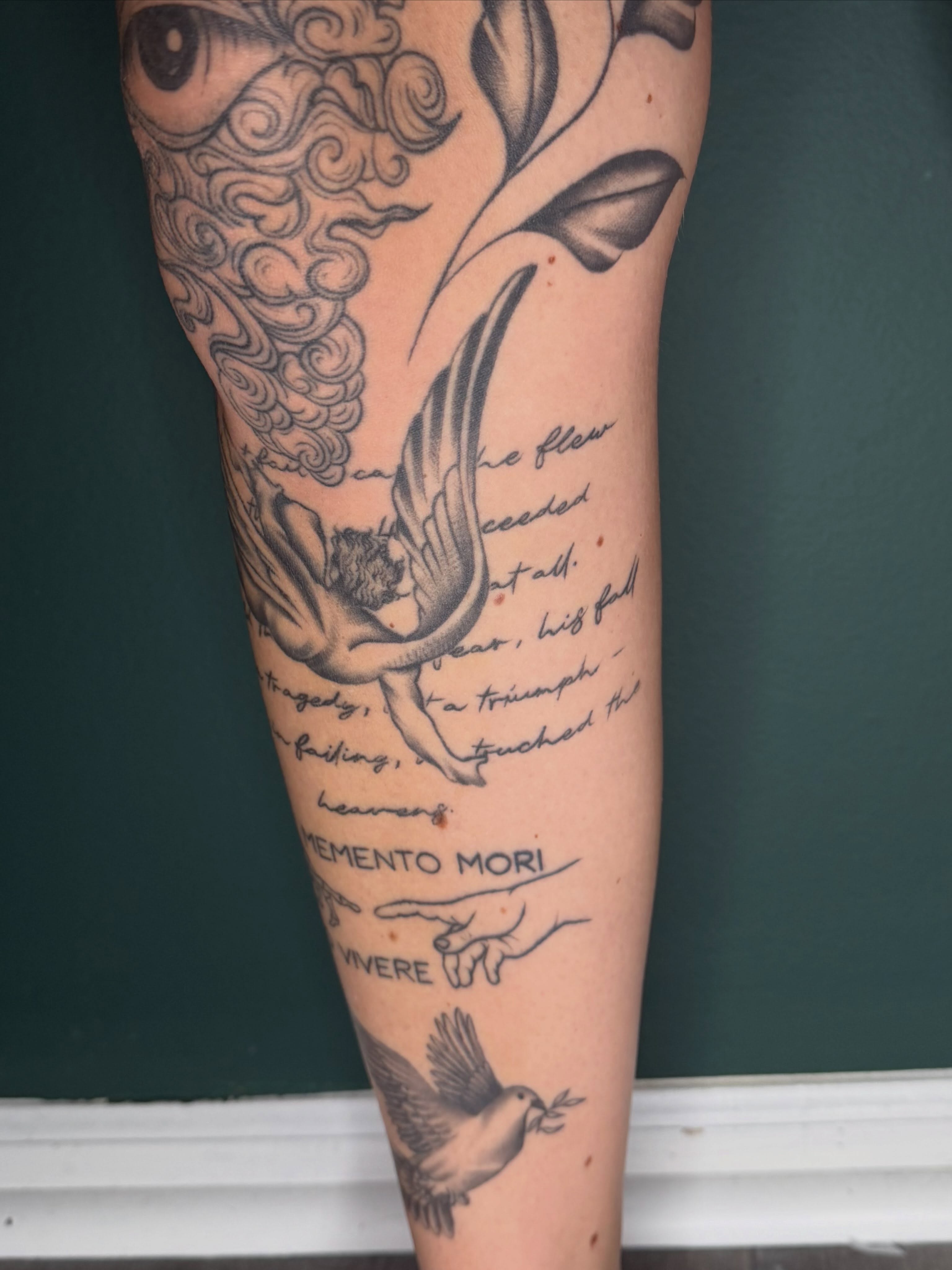Angelic figure with lily realism tattoo on the forearm by ༺☆༻