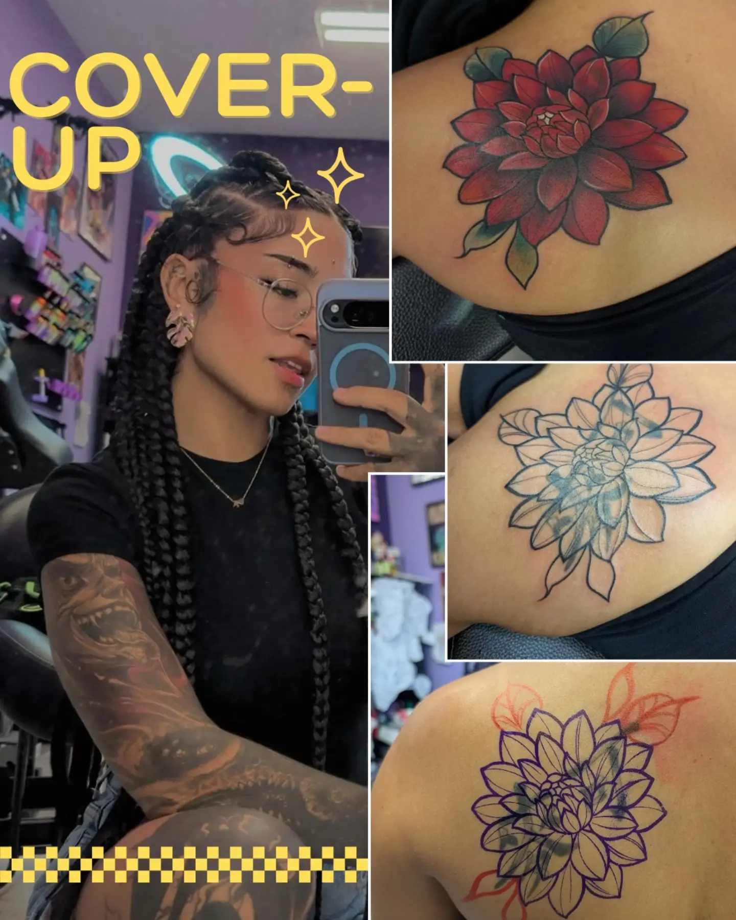 Flower dotwork tattoo on the back by Caitlyn