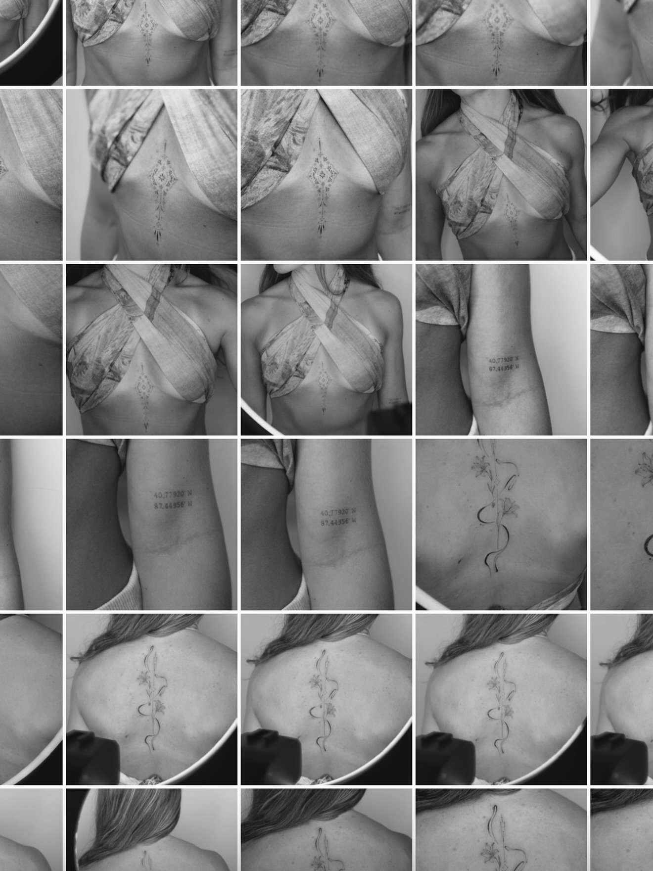 Floral design black and grey tattoo on the chest by Marisa Martello, Nashville, Tennessee
