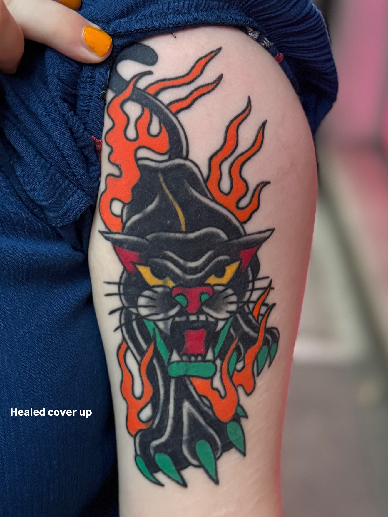 Panther American traditional tattoo on the forearm by οΌππ¨ππ¨οΌ, New York, New York