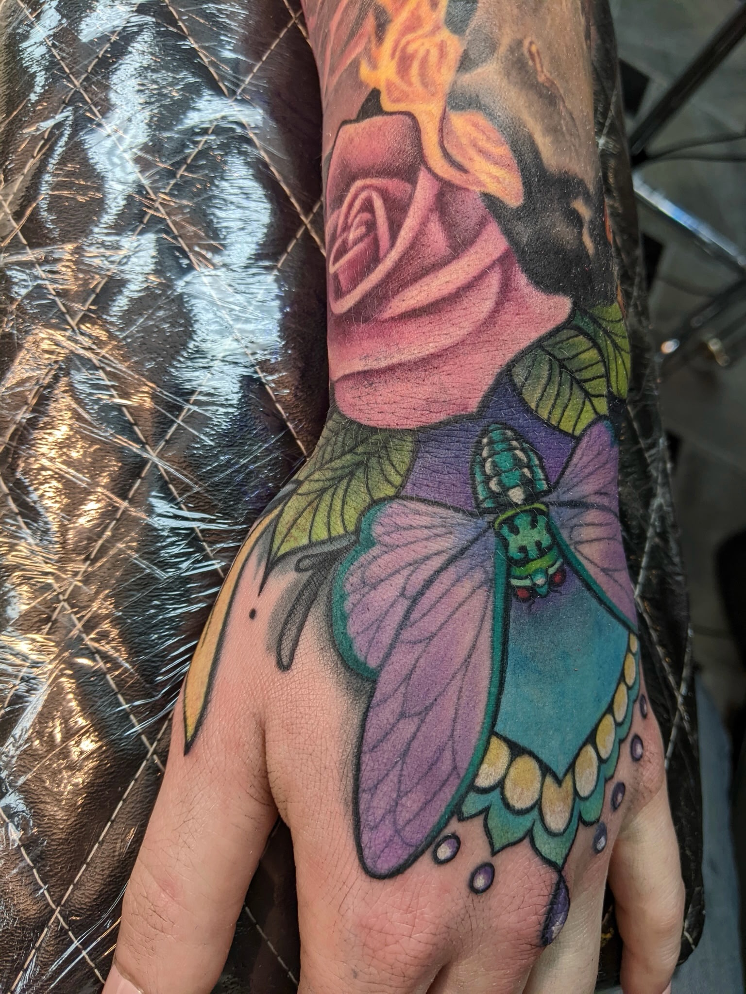 Tattoo by @hotrodink — realism, dotwork