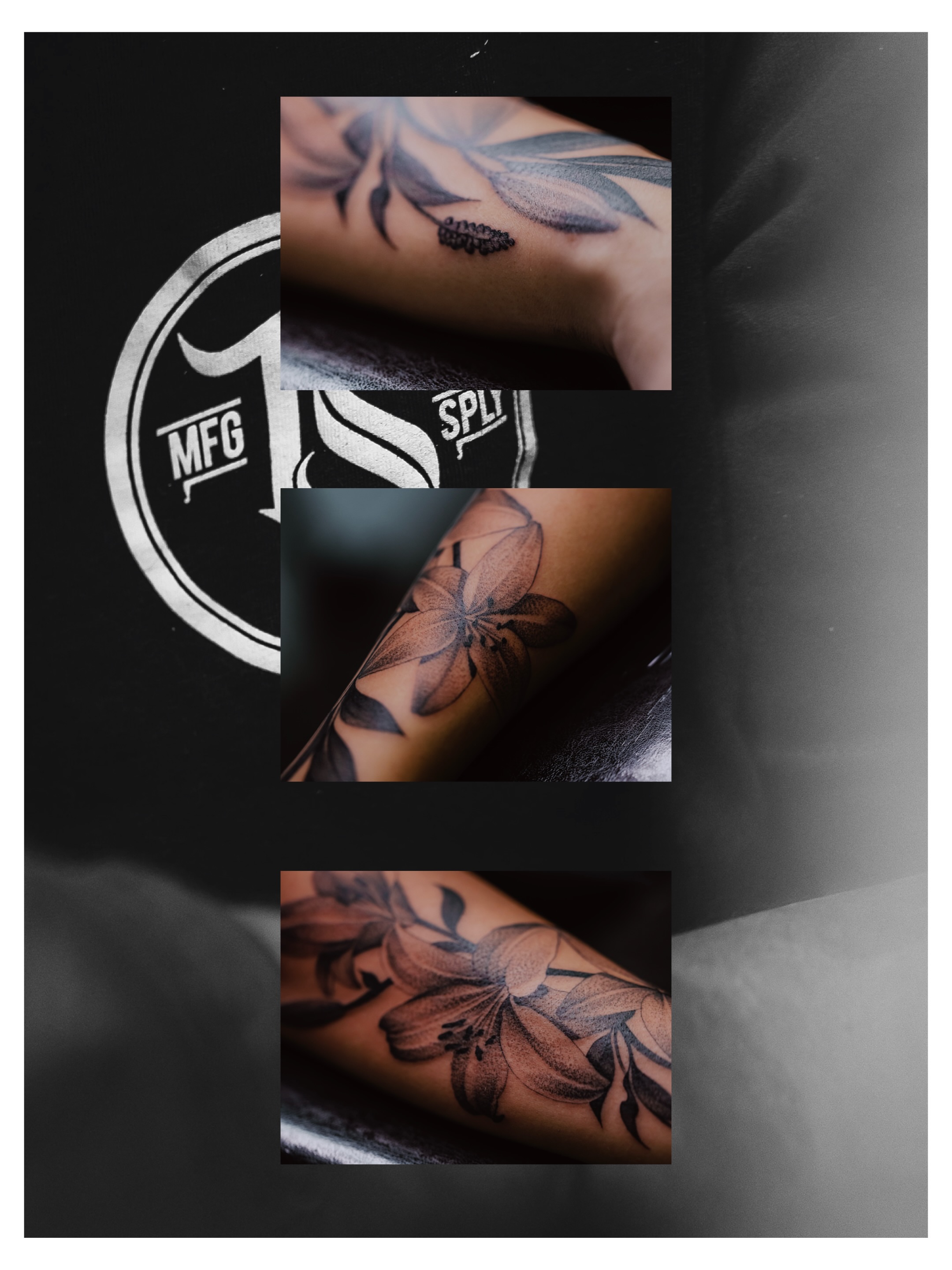 Lily black and grey tattoo on the forearm by TATTOOS by DESMOND