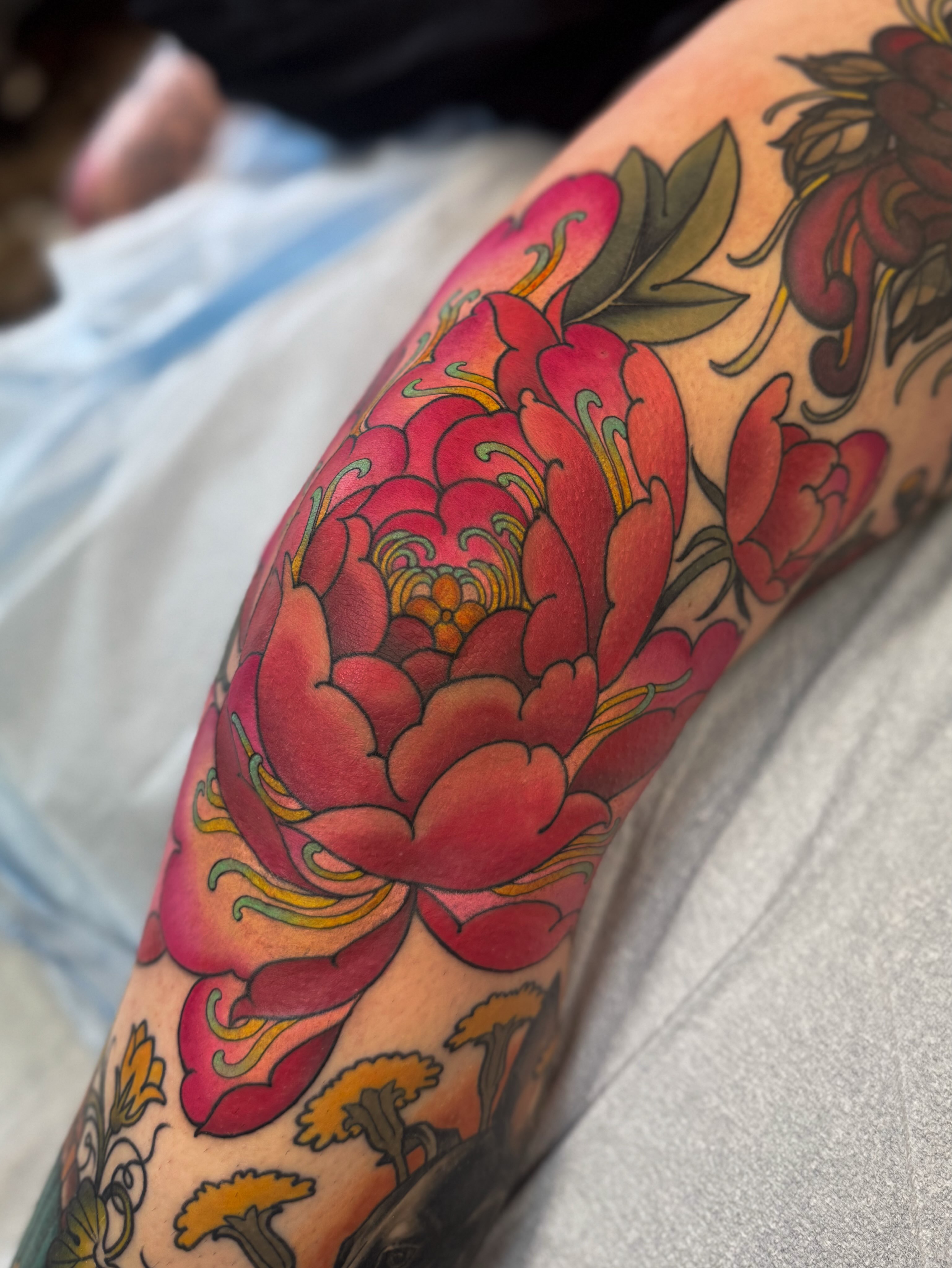 Peony American traditional tattoo on the forearm by ⚔️ 𝕬𝖓𝖞𝖆 𝖁𝖎𝖈𝖙𝖔𝖗𝖎𝖆 ⚔️, Fairfax, Virginia