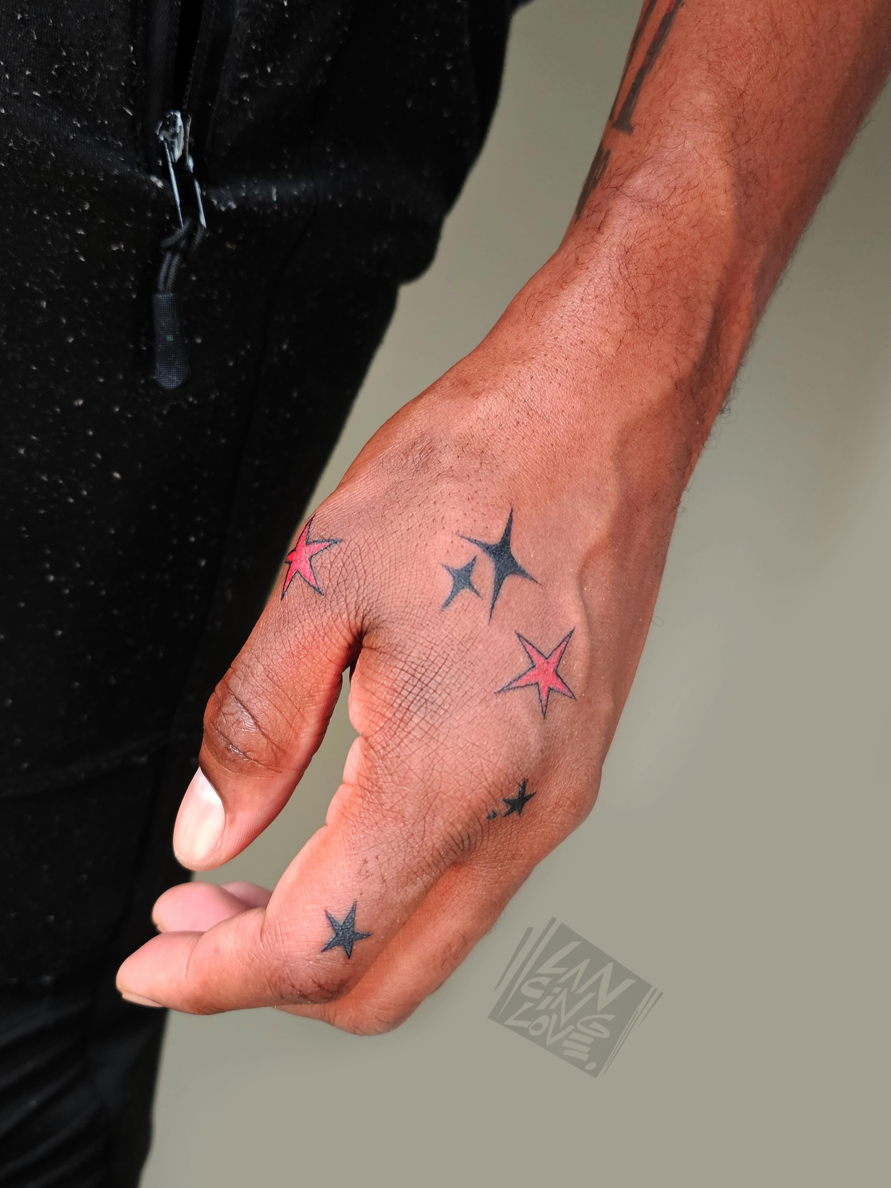 Stars dotwork tattoo on the hand by Lancinglove