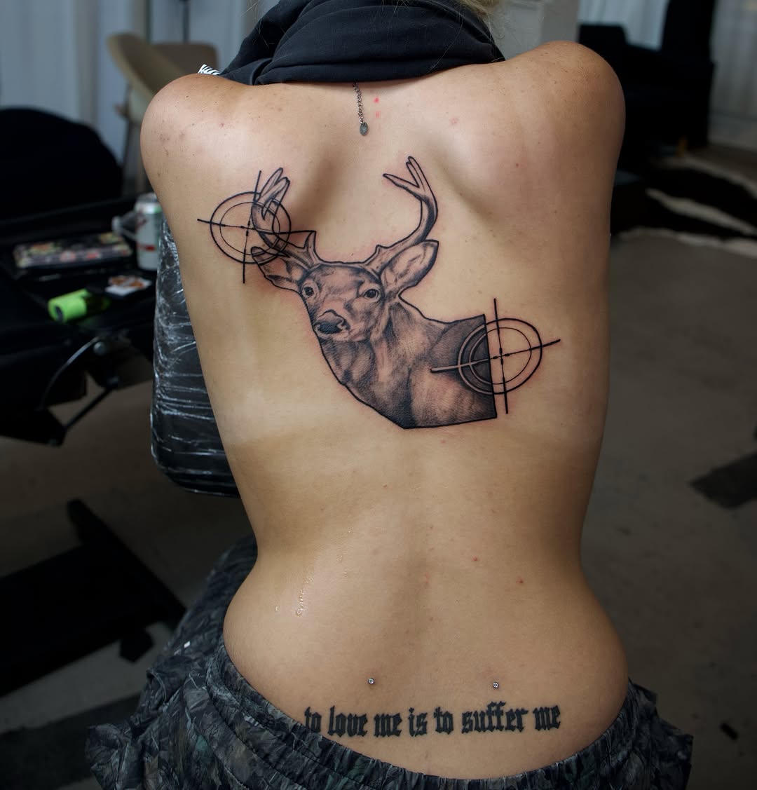 Deer realism tattoo on the back by @lovechasetattoo