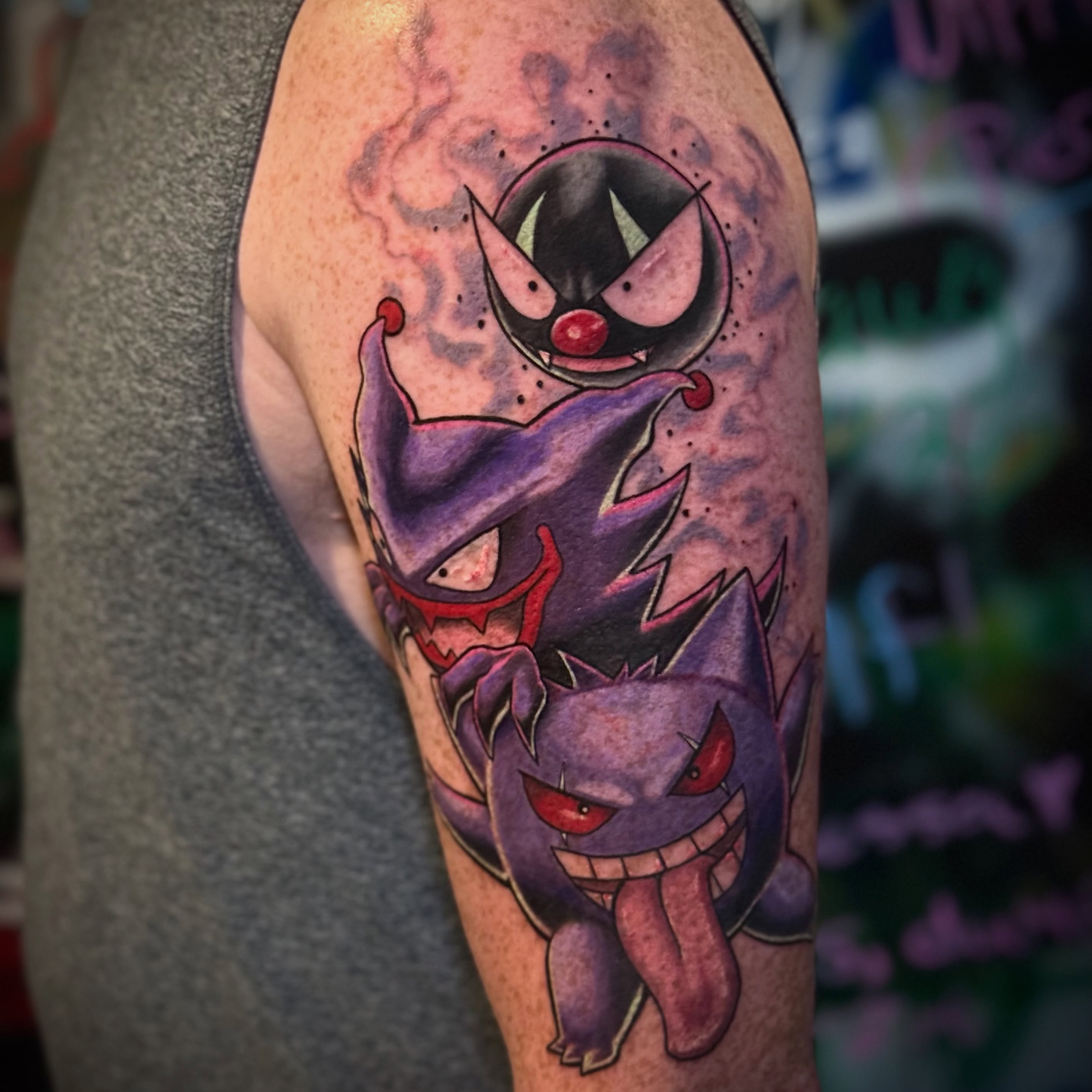 Gengar dotwork tattoo on the forearm by Cheyenne Ciera Goulish, Warren, Ohio