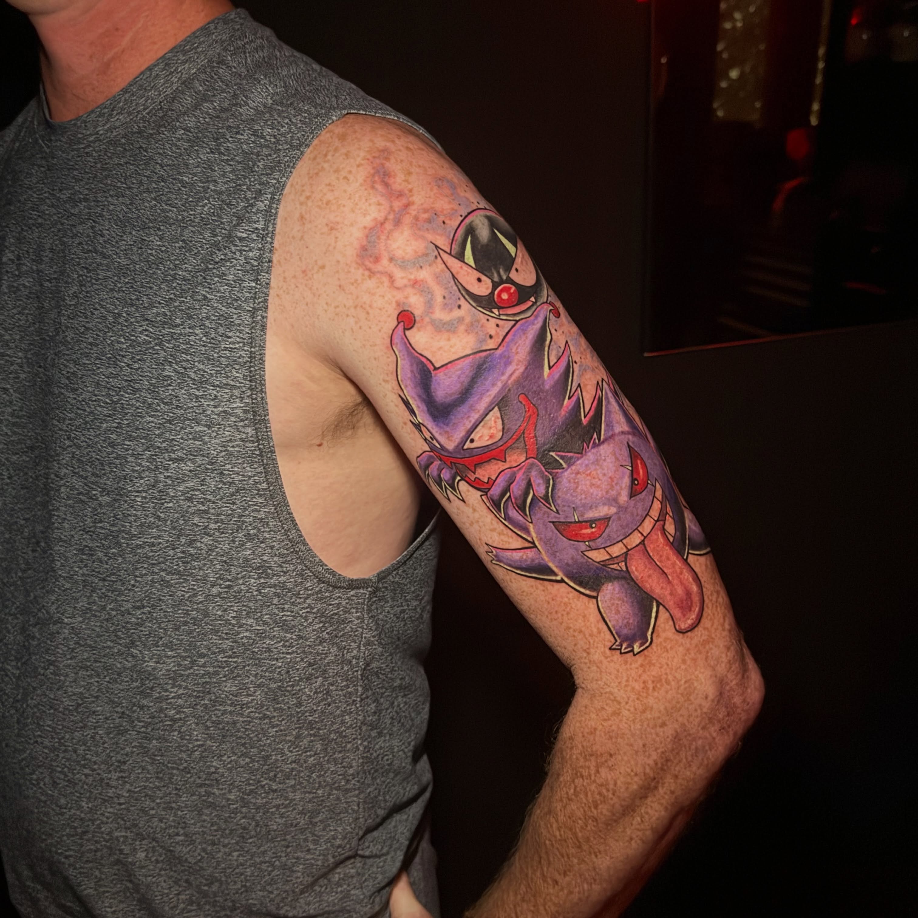 Gengar dotwork tattoo on the forearm by Cheyenne Ciera Goulish, Warren, Ohio