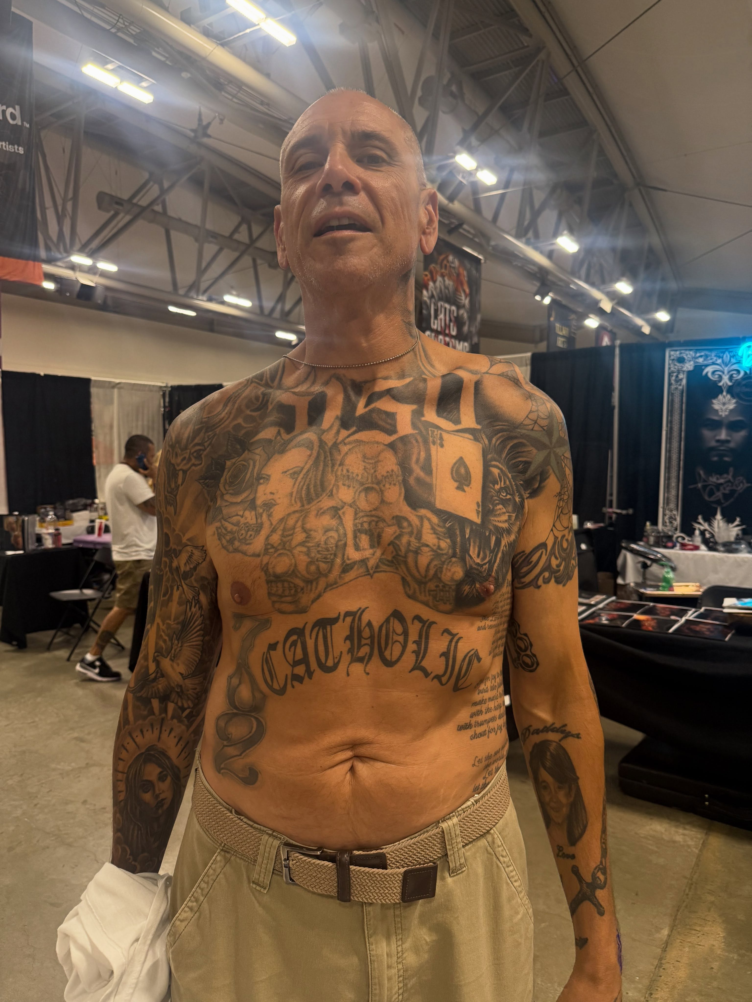 Religious imagery American traditional tattoo on the torso by Victoria Lagano NYC Traditional Tattoos