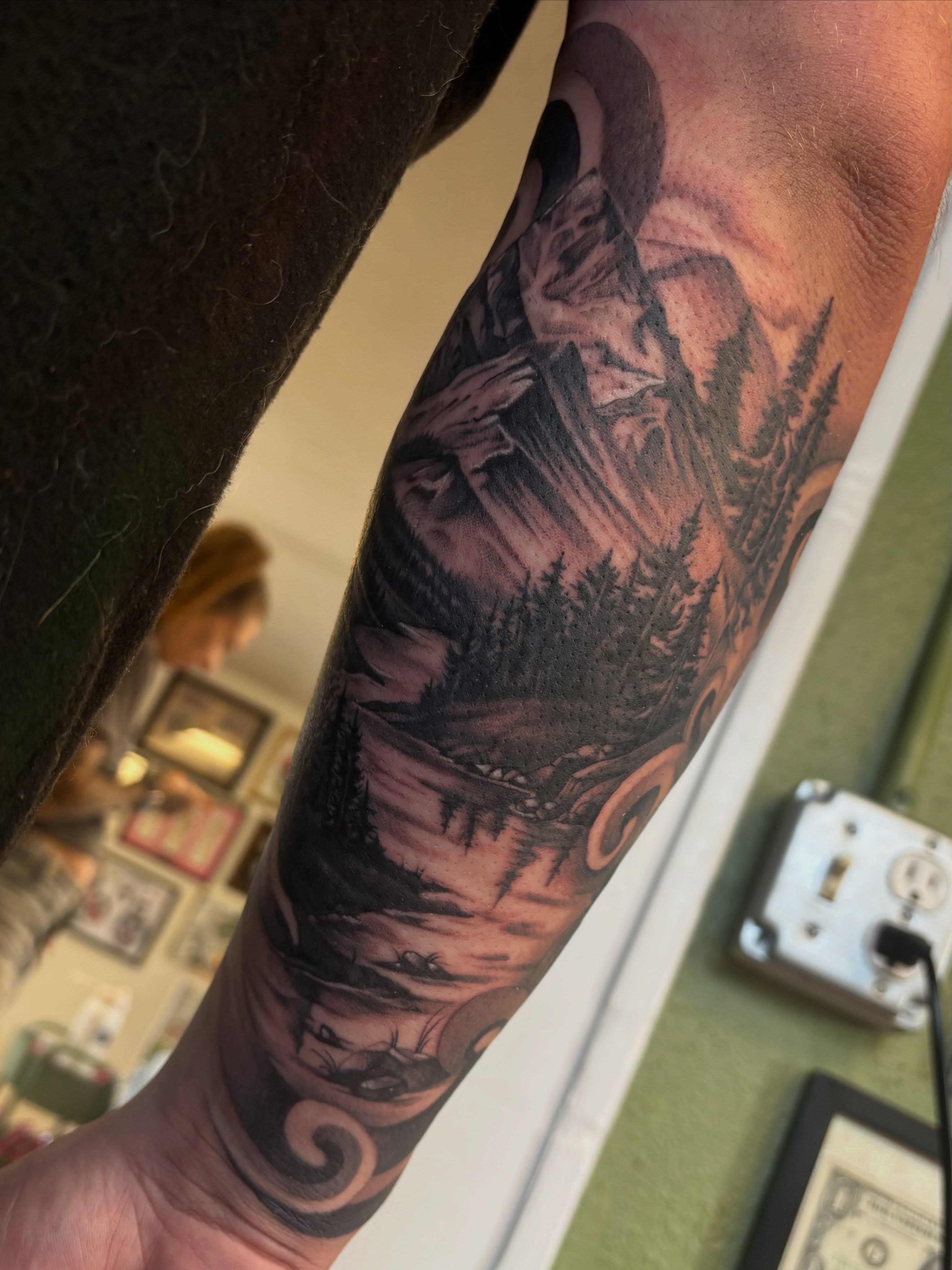 Forest landscape realism tattoo on the forearm by š¤Madeline Kristenš¤, Somerset, Wisconsin