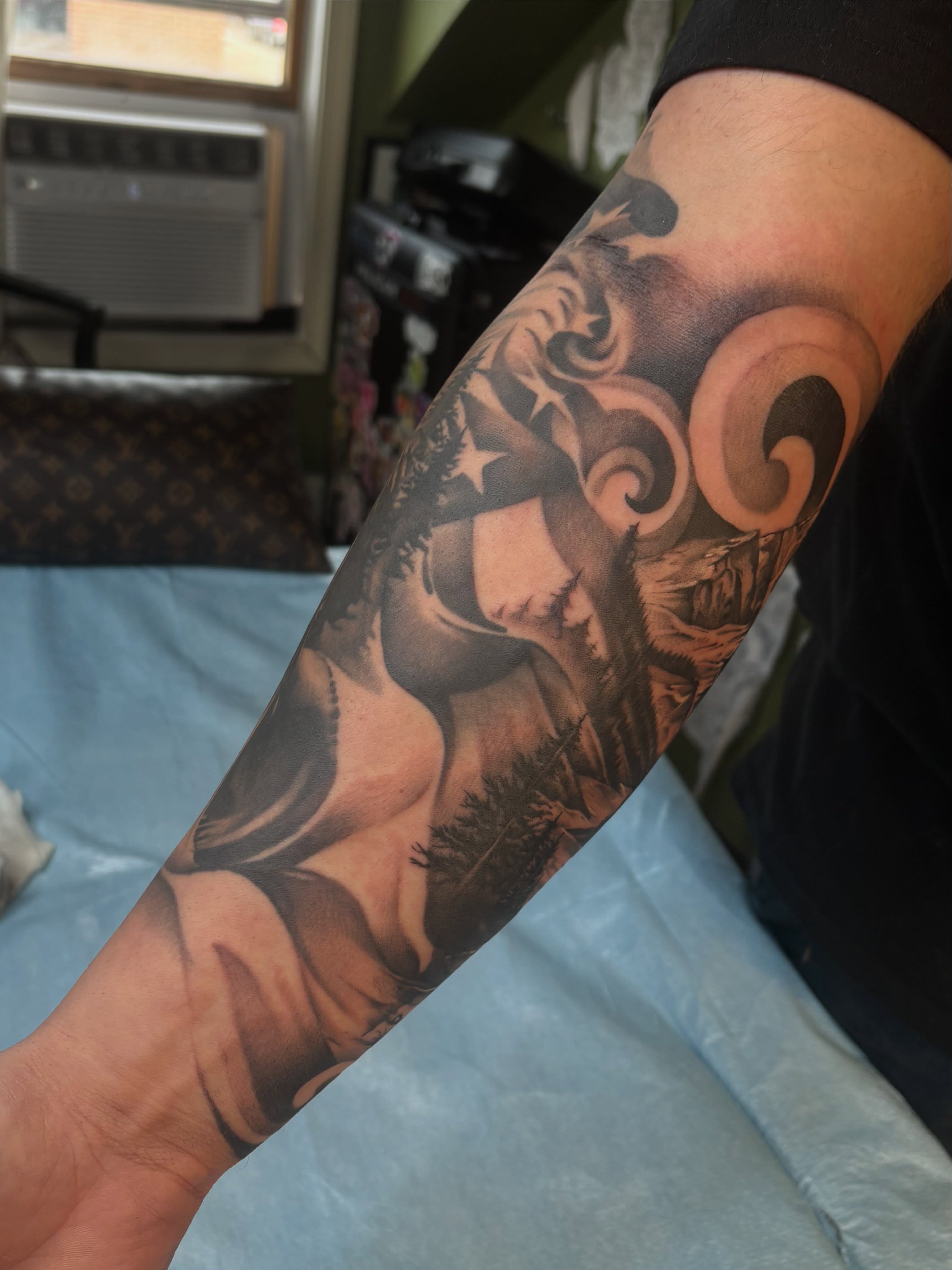 Woman with stars realism tattoo on the forearm by š¤Madeline Kristenš¤, Somerset, Wisconsin