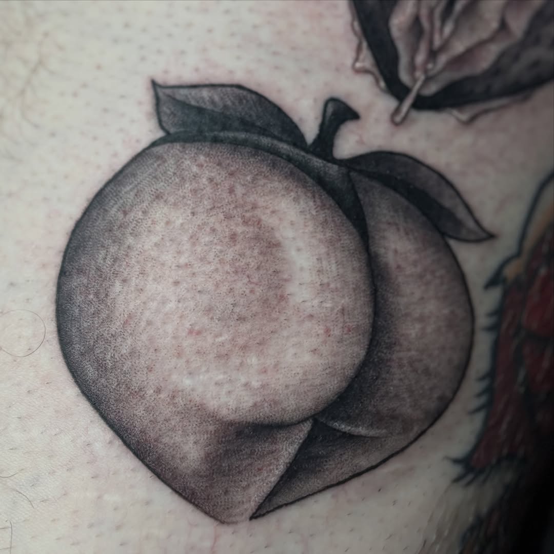 Peach dotwork tattoo by Kyle Ketzler