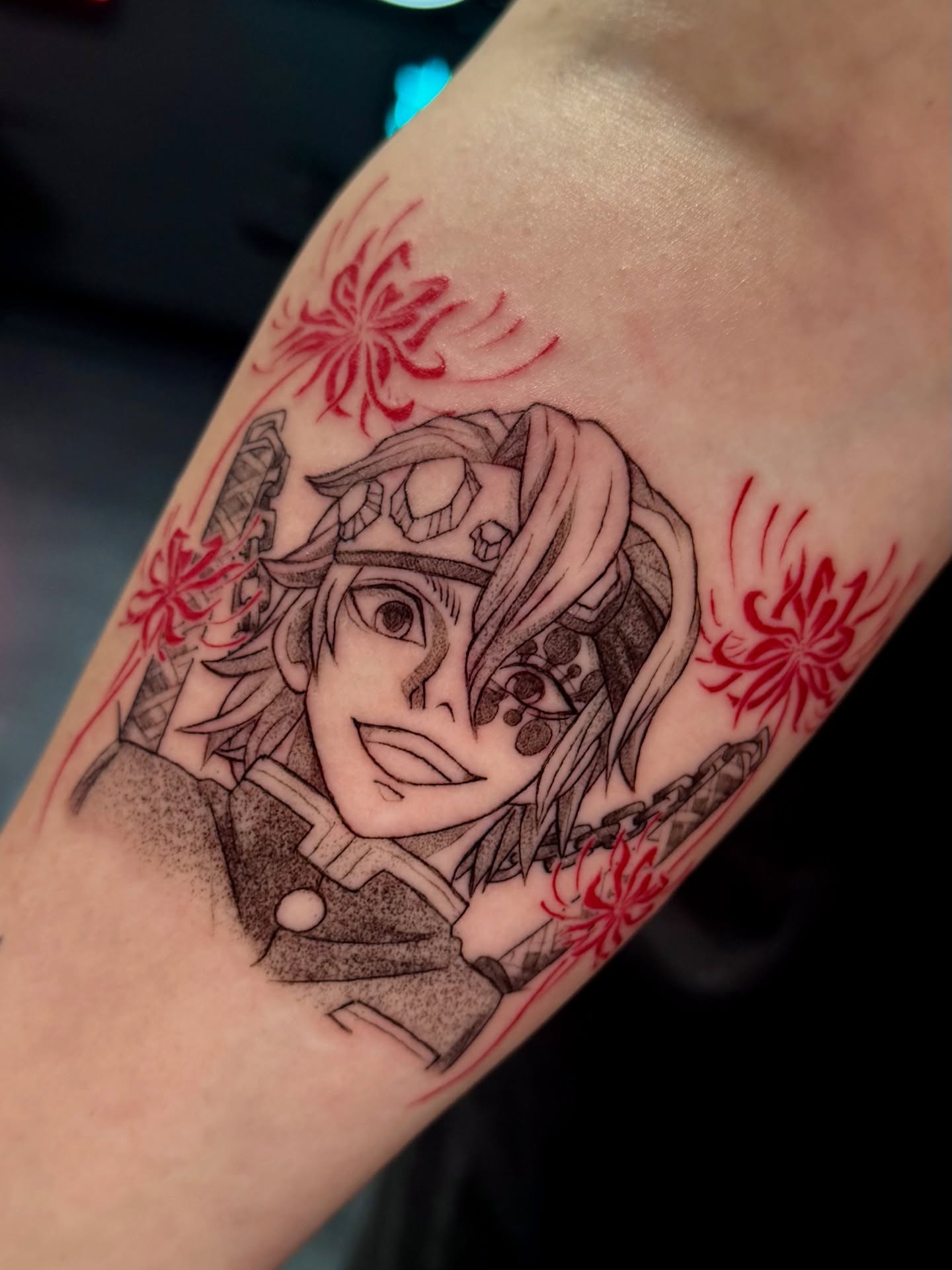 Tattoo by @keybluetattoo — dotwork, anime