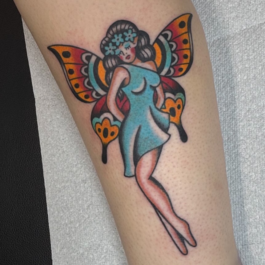Fairy American traditional tattoo on the forearm by ๐๐๐ฑ๐ฑ๐ฌ๐ฌ ๐๐ฏ๐ฑ๐ฆ๐ฐ๐ฑ