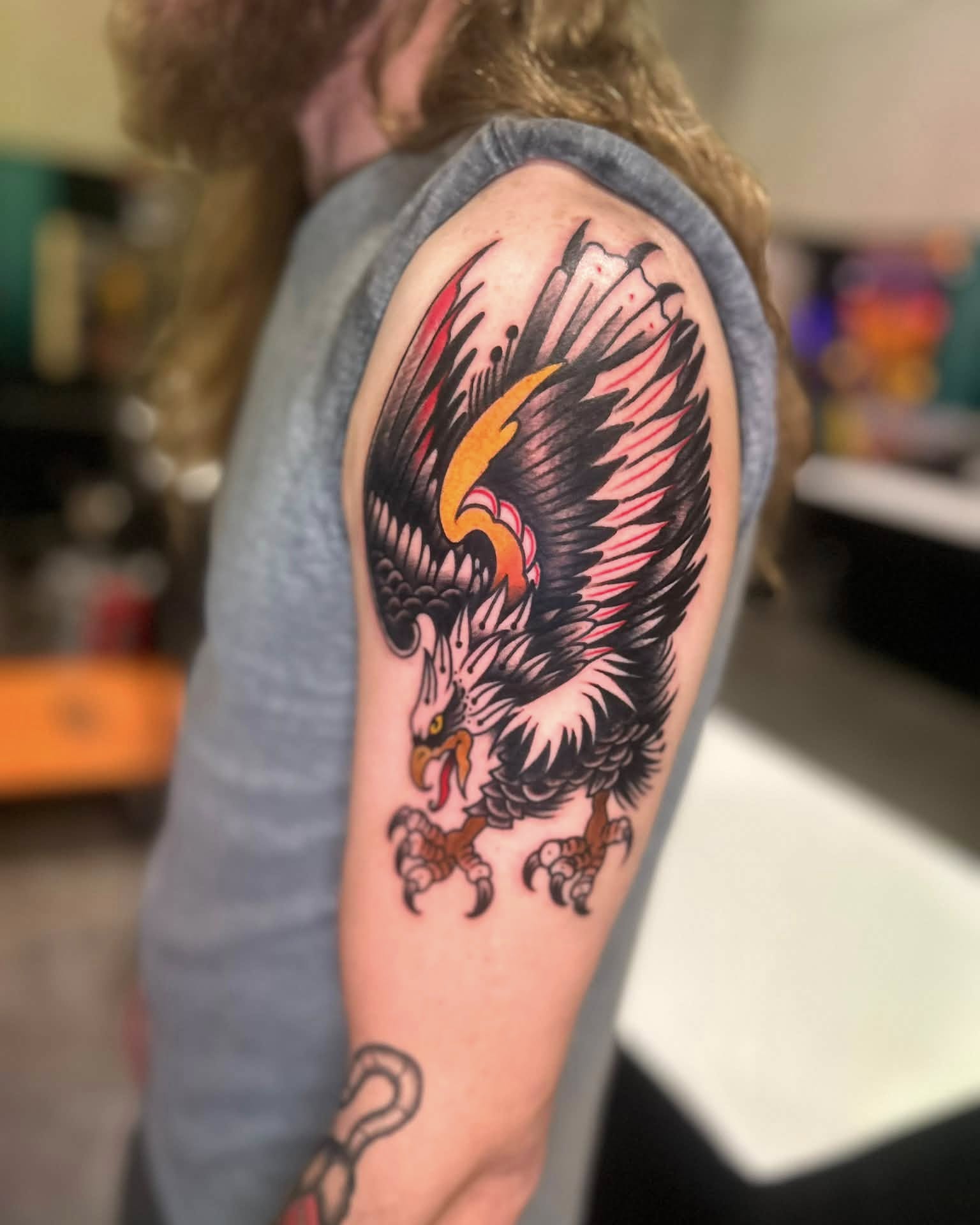Eagle American traditional tattoo on the forearm by Daemion