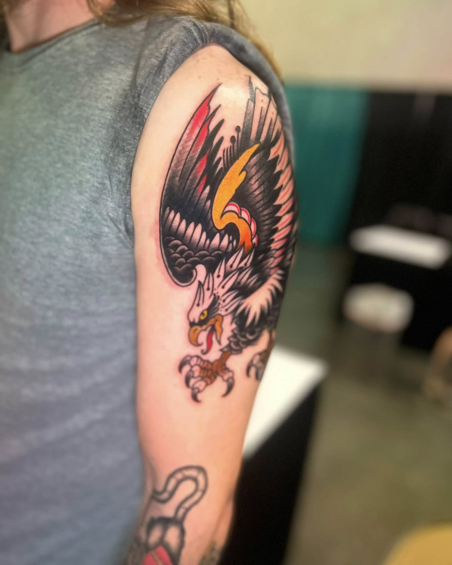 Eagle American traditional tattoo on the forearm by Daemion