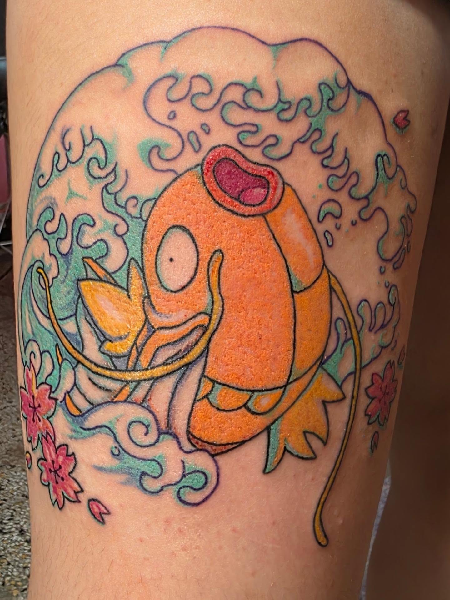 Squirtle new school tattoo on the thigh by K.F. Golden