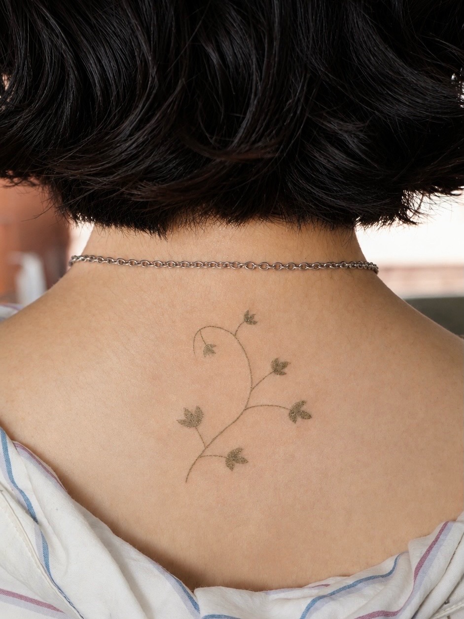 Flower vine dotwork tattoo on the back by 매실 * handpoke