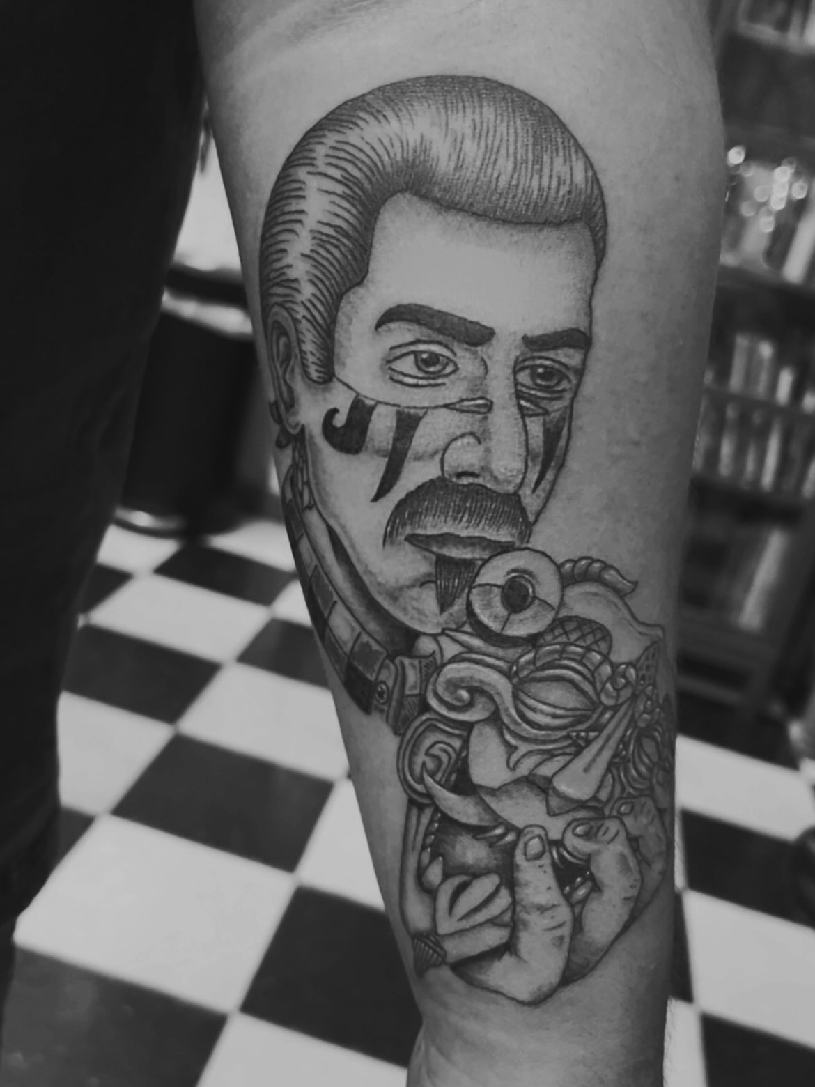 Portrait with surreal elements realism tattoo on the forearm by 🇬🇹