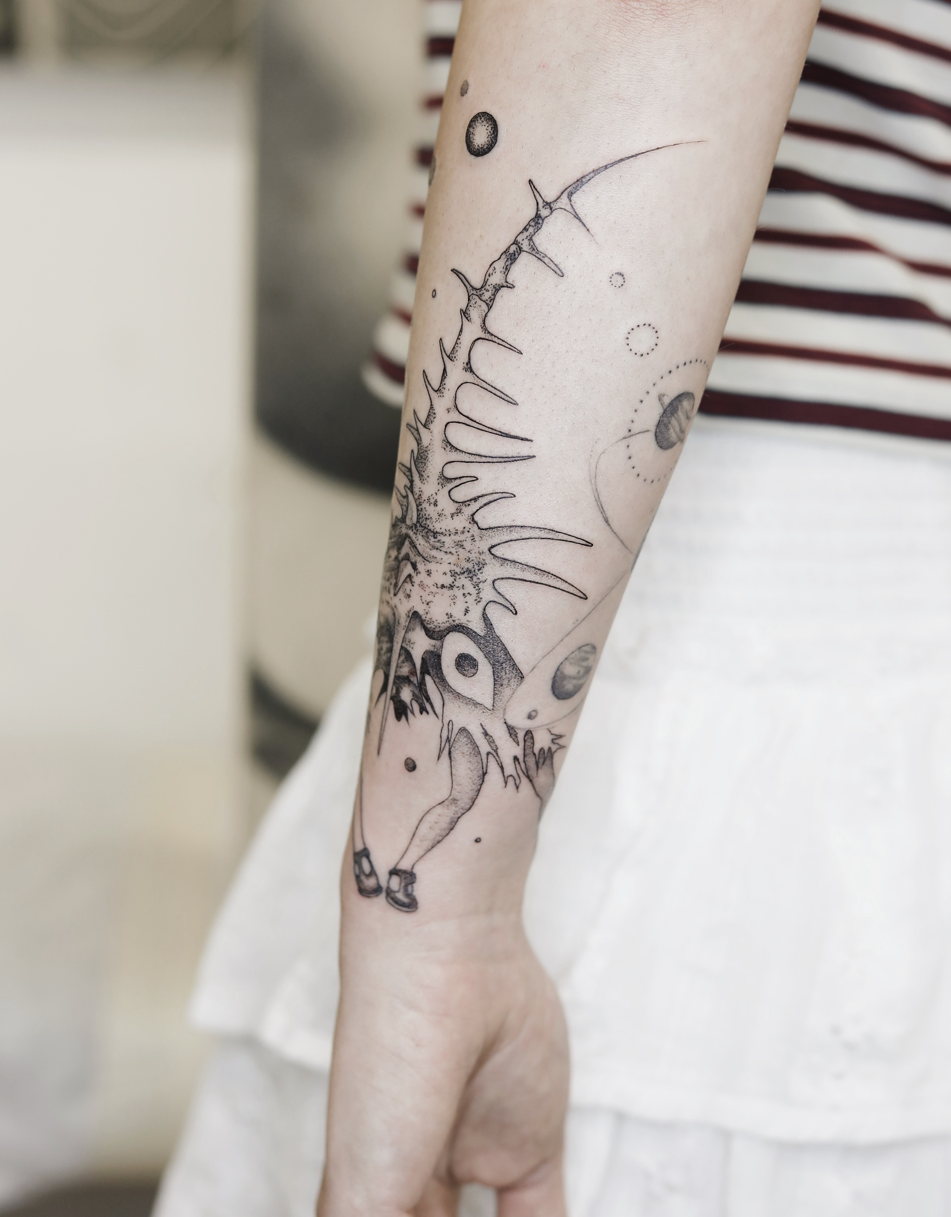 Tattoo by @liningtattoo — dotwork, surrealism